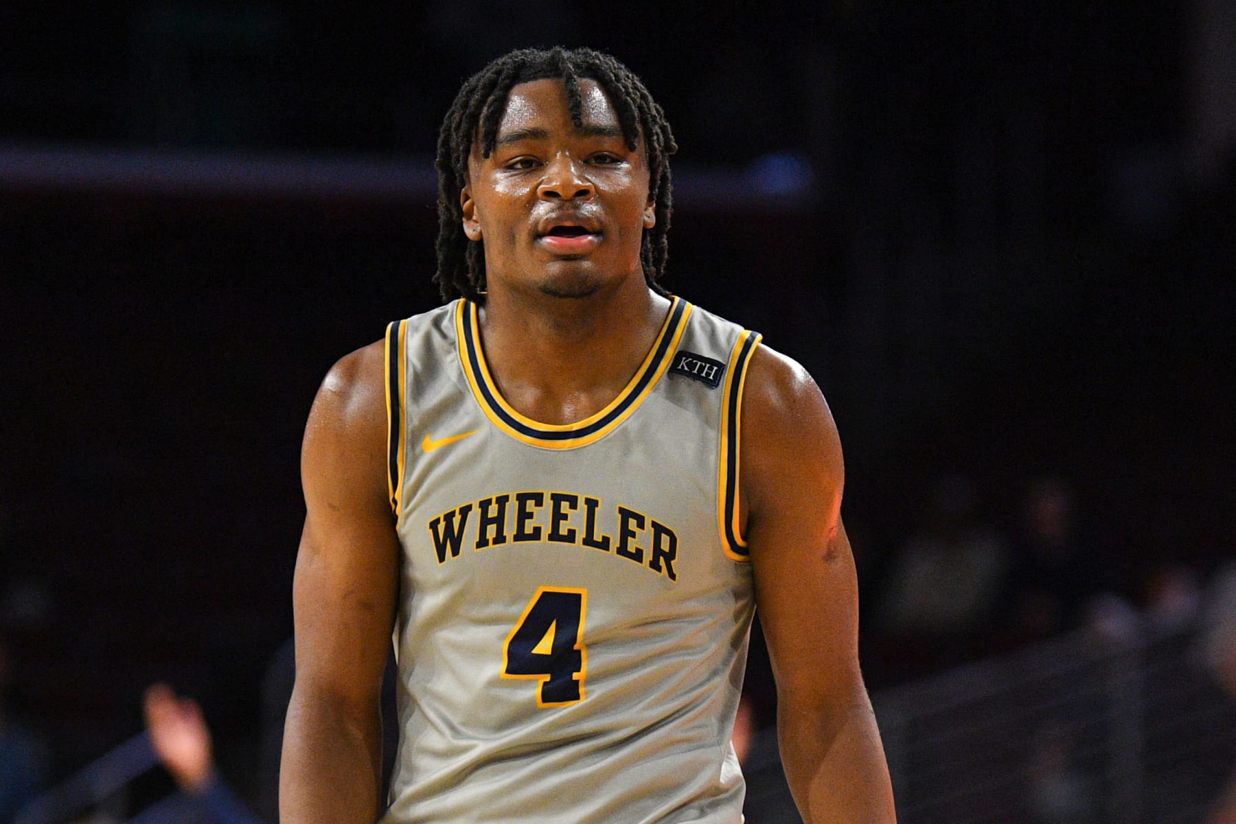 LOS ANGELES, CA - JANUARY 07: 	Wheeler guard Isaiah Collier looks on during a high school basketball game between Sierra Canyon and Wheeler in The Chosen-1's Invitational at Galen Center on January 7, 2023 in Los Angeles, California. (Photo by Brian Rothmuller/Icon Sportswire via Getty Images)