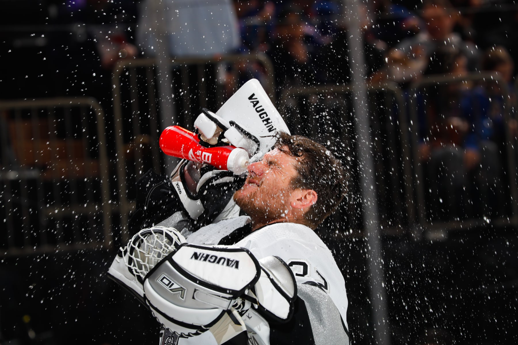 NEW YORK, NEW YORK - FEBRUARY 26:  Jonathan Quick #32 of the Los Angeles Kings cools off prior to the game against the New York Rangers at Madison Square Garden on February 26, 2023 in New York City. (Photo by Jared Silber/NHLI via Getty Images)