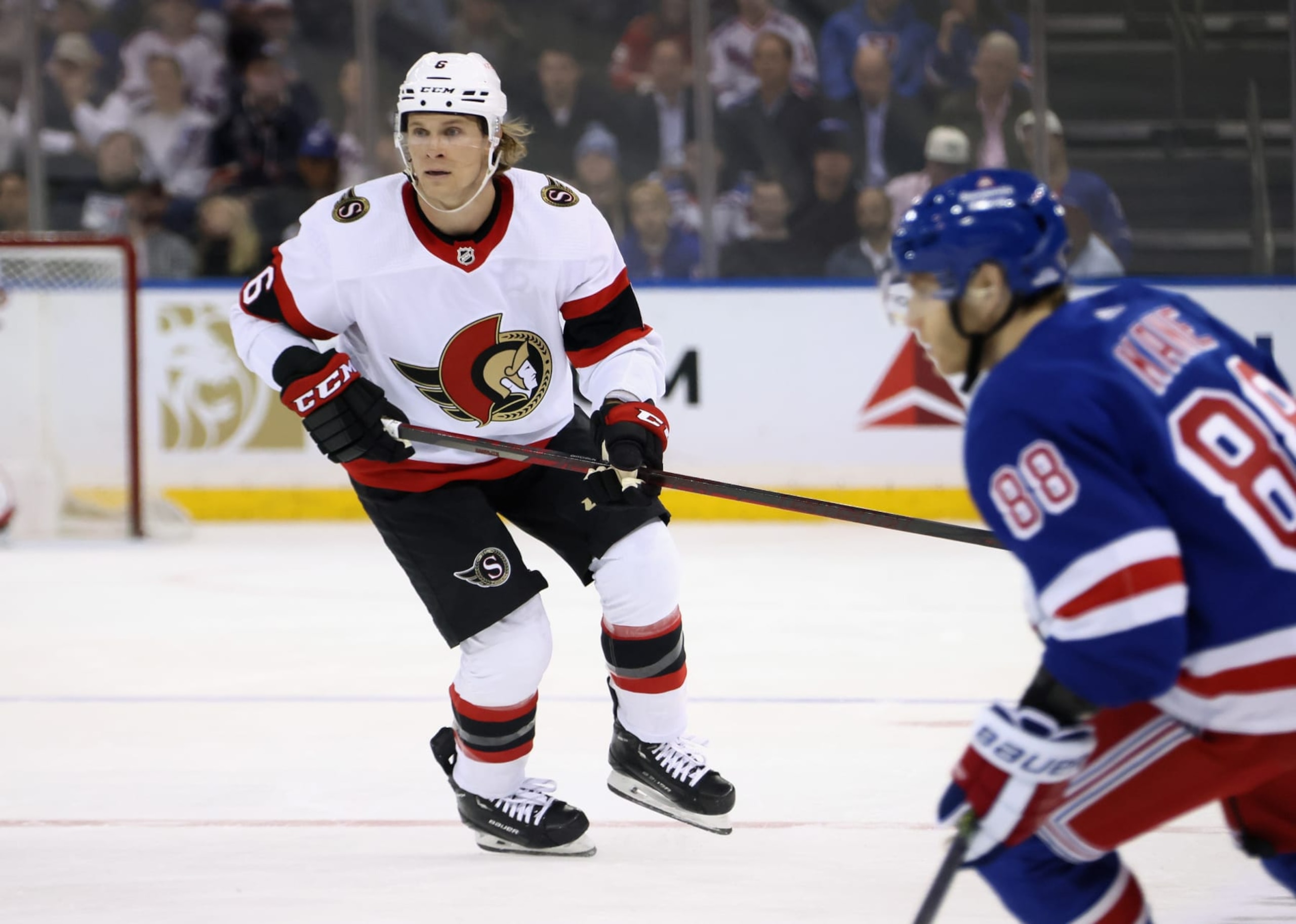 NEW YORK, NEW YORK - MARCH 02: Jakob Chychrun #6 of the Ottawa Senators skates against the New York Rangers during the first period at Madison Square Garden on March 02, 2023 in New York City. (Photo by Bruce Bennett/Getty Images)