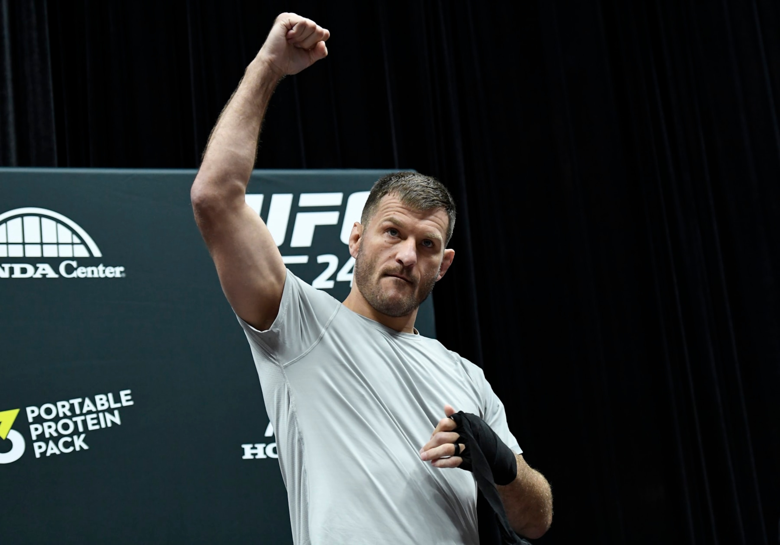 ANAHEIM, CA - AUGUST 14: Former UFC heavyweight champion Stipe Miocic holds an open workout for fans and media at Honda Center on August 14, 2019 in Anaheim, California. (Photo by Kevork Djansezian/Zuffa LLC/Zuffa LLC)