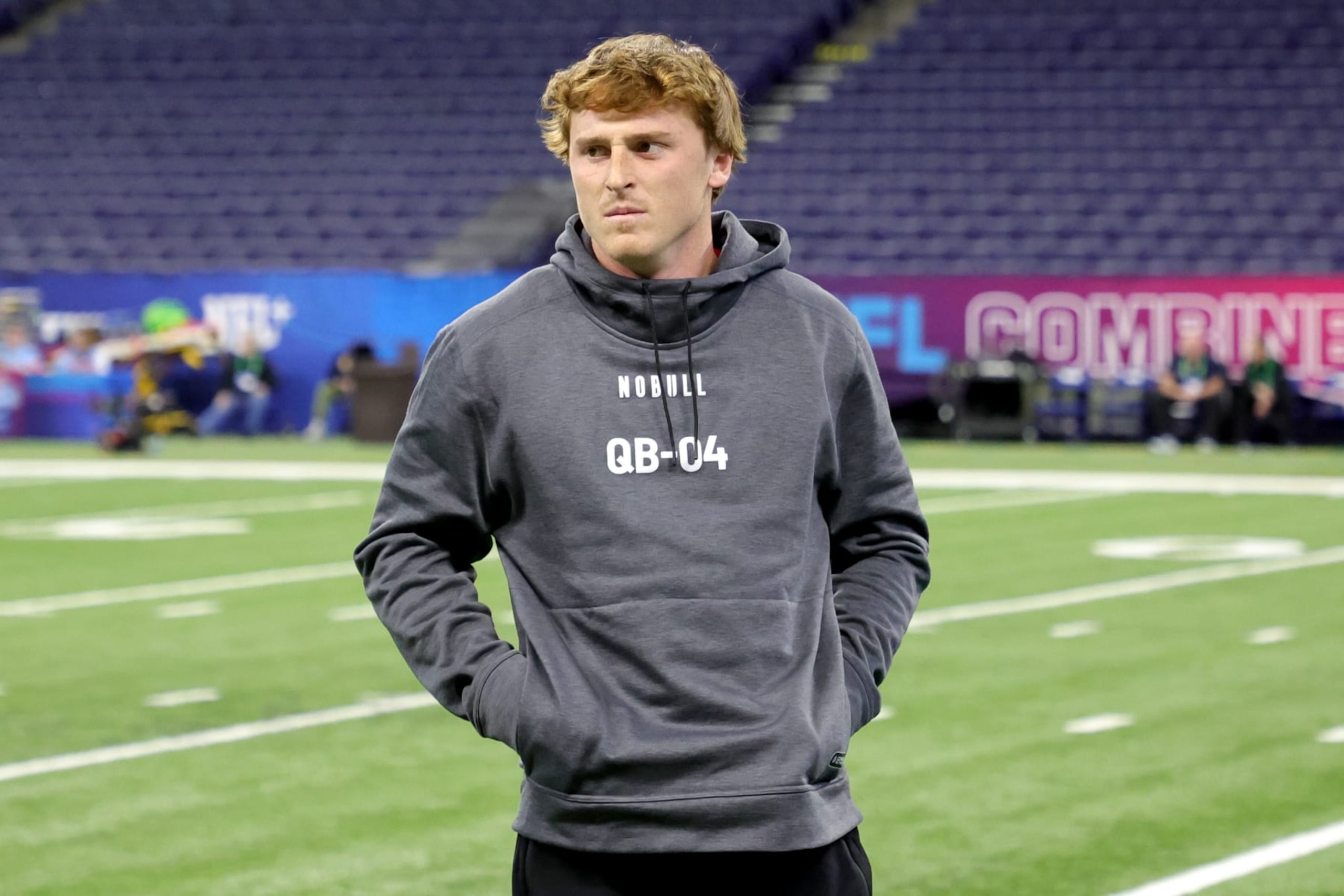 INDIANAPOLIS, INDIANA - MARCH 04: Quarterback Max Duggan of Texas Christian looks on during the NFL Combine at Lucas Oil Stadium on March 04, 2023 in Indianapolis, Indiana. (Photo by Stacy Revere/Getty Images) INDIANAPOLIS, INDIANA - MARCH 04: Quarterback Max Duggan of Texas Christian looks on during the NFL Combine at Lucas Oil Stadium on March 04, 2023 in Indianapolis, Indiana. (Photo by Stacy Revere/Getty Images)