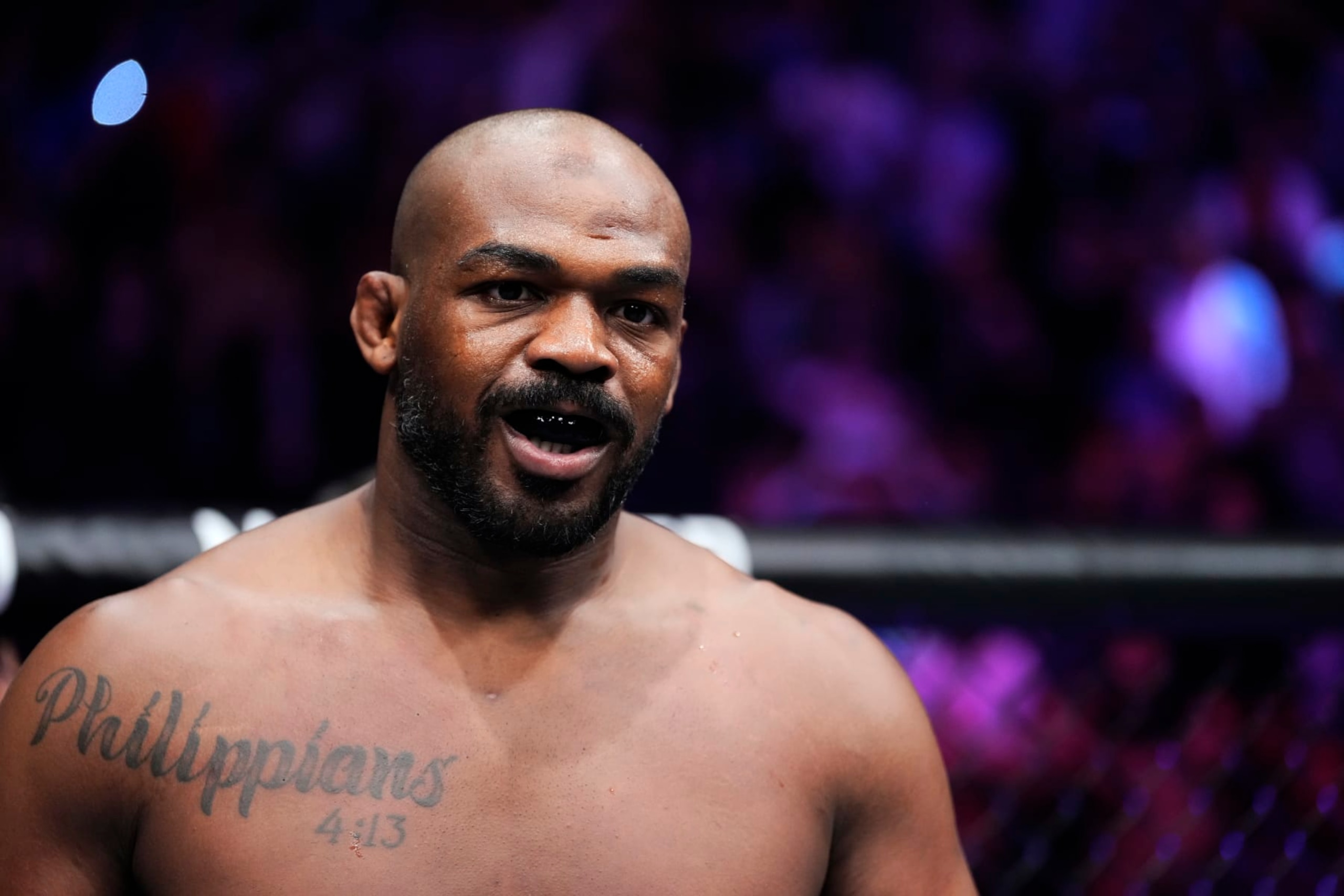 LAS VEGAS, NEVADA - MARCH 04: Jon Jones enters the Octagon in the UFC heavyweight championship fight during the UFC 285 event at T-Mobile Arena on March 04, 2023 in Las Vegas, Nevada. (Photo by Jeff Bottari/Zuffa LLC via Getty Images)