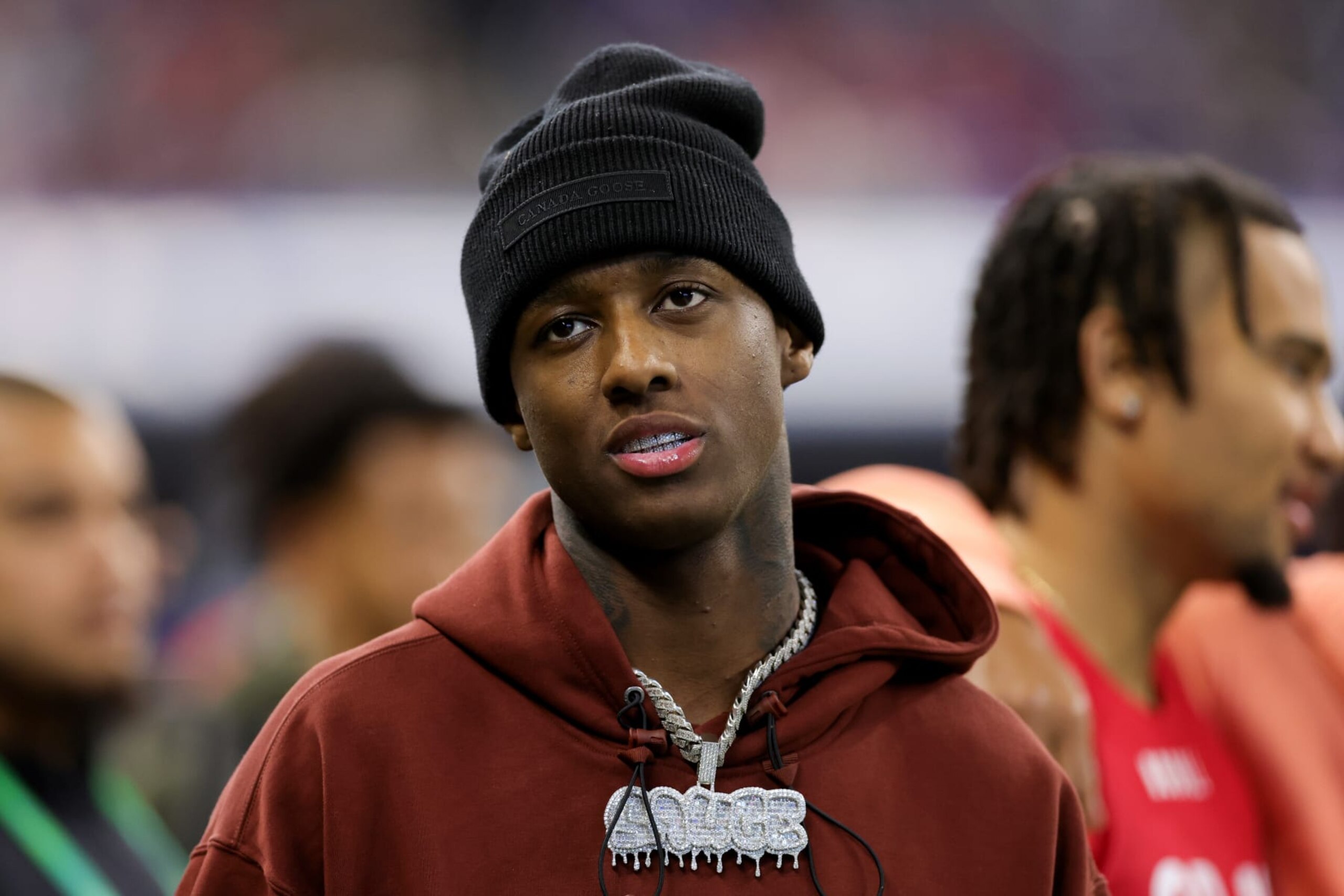 INDIANAPOLIS, INDIANA - MARCH 04: Sauce Gardner of the New York Jets looks on during the NFL Combine at Lucas Oil Stadium on March 04, 2023 in Indianapolis, Indiana. (Photo by Stacy Revere/Getty Images)