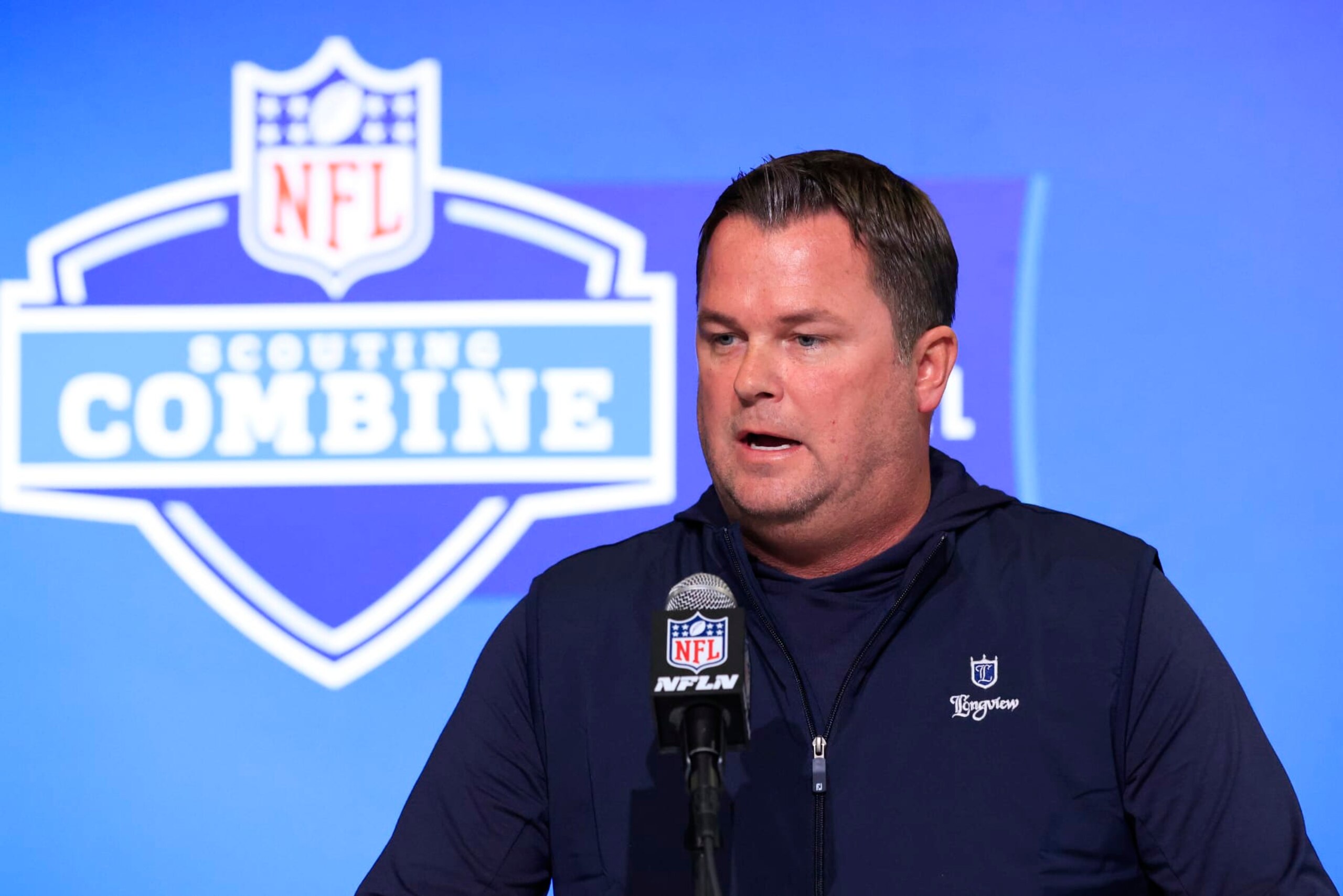INDIANAPOLIS, INDIANA - MARCH 01: General manager Scott Fitterer of the Carolina Panthers speaks to the media during the NFL Combine at Lucas Oil Stadium on March 01, 2023 in Indianapolis, Indiana. (Photo by Justin Casterline/Getty Images) INDIANAPOLIS, INDIANA - MARCH 01: General manager Scott Fitterer of the Carolina Panthers speaks to the media during the NFL Combine at Lucas Oil Stadium on March 01, 2023 in Indianapolis, Indiana. (Photo by Justin Casterline/Getty Images)