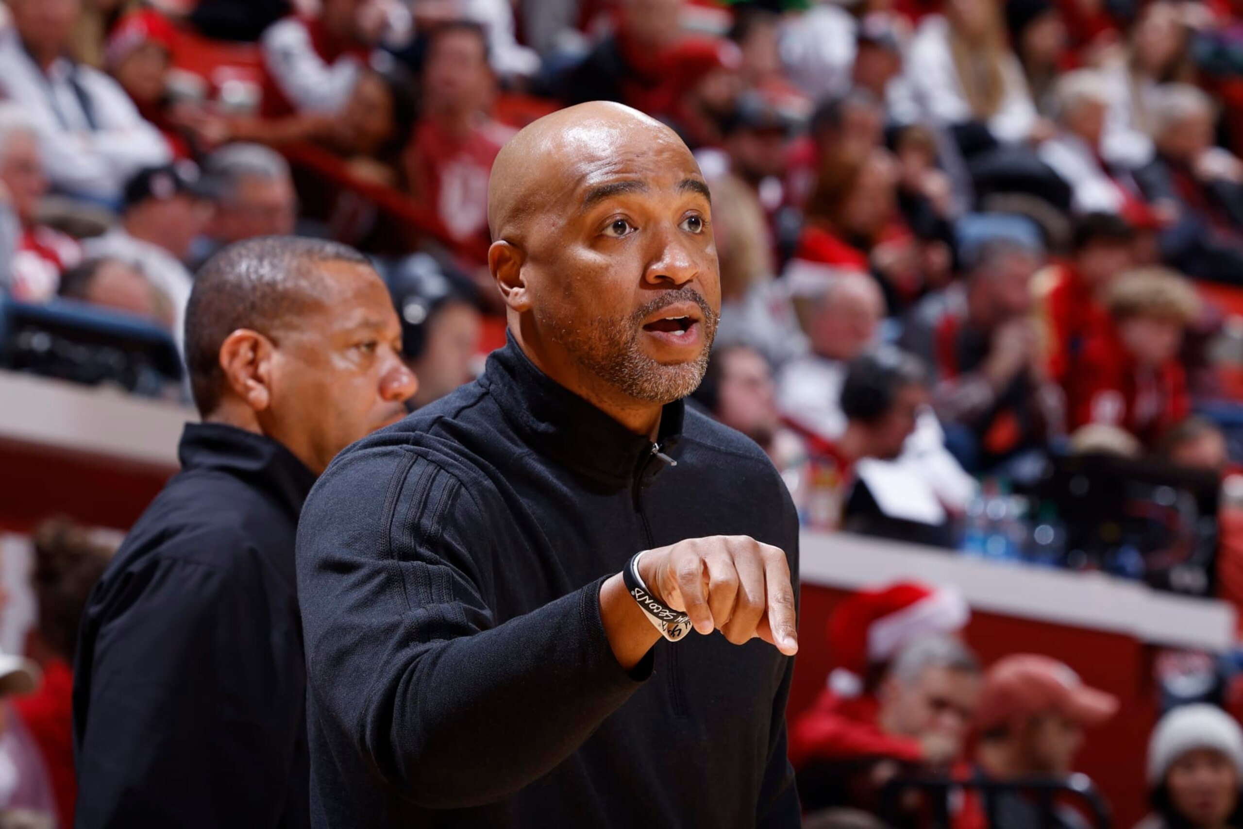 BLOOMINGTON, IN - DECEMBER 23: Kennesaw State Owls head coach Amir Abdur-Rahim looks on during a college basketball game against the Indiana Hoosiers on December 23, 2022 at Assembly Hall in Bloomington, Indiana. (Photo by Joe Robbins/Icon Sportswire via Getty Images) BLOOMINGTON, IN - DECEMBER 23: Kennesaw State Owls head coach Amir Abdur-Rahim looks on during a college basketball game against the Indiana Hoosiers on December 23, 2022 at Assembly Hall in Bloomington, Indiana. (Photo by Joe Robbins/Icon Sportswire via Getty Images)