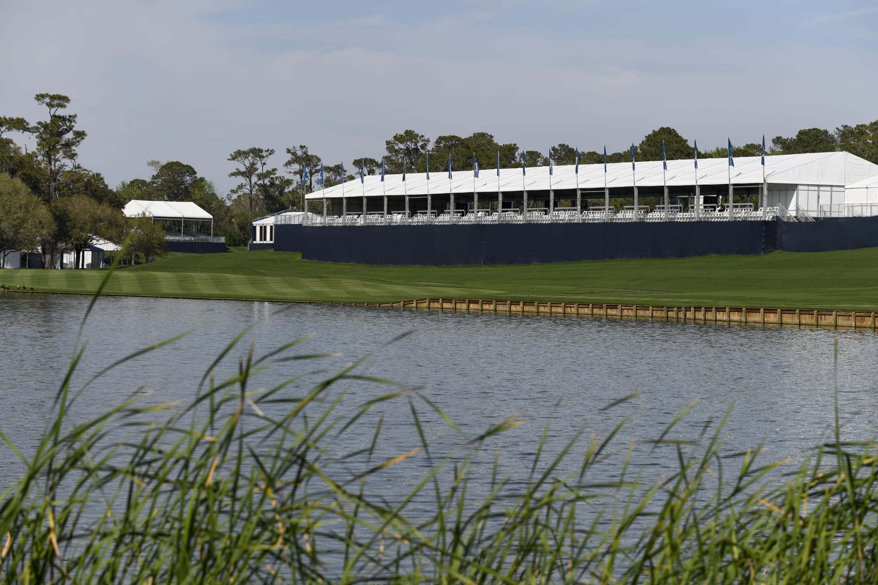 PONTE VEDRA BEACH, FLORIDA - FEBRUARY 24: Hospitality on the 18th fairway prior to THE PLAYERS Championship at Stadium Course at TPC Sawgrass on February 24, 2023 in Ponte Vedra Beach, Florida. (Photo by Tracy Wilcox/PGA TOUR via Getty Images)