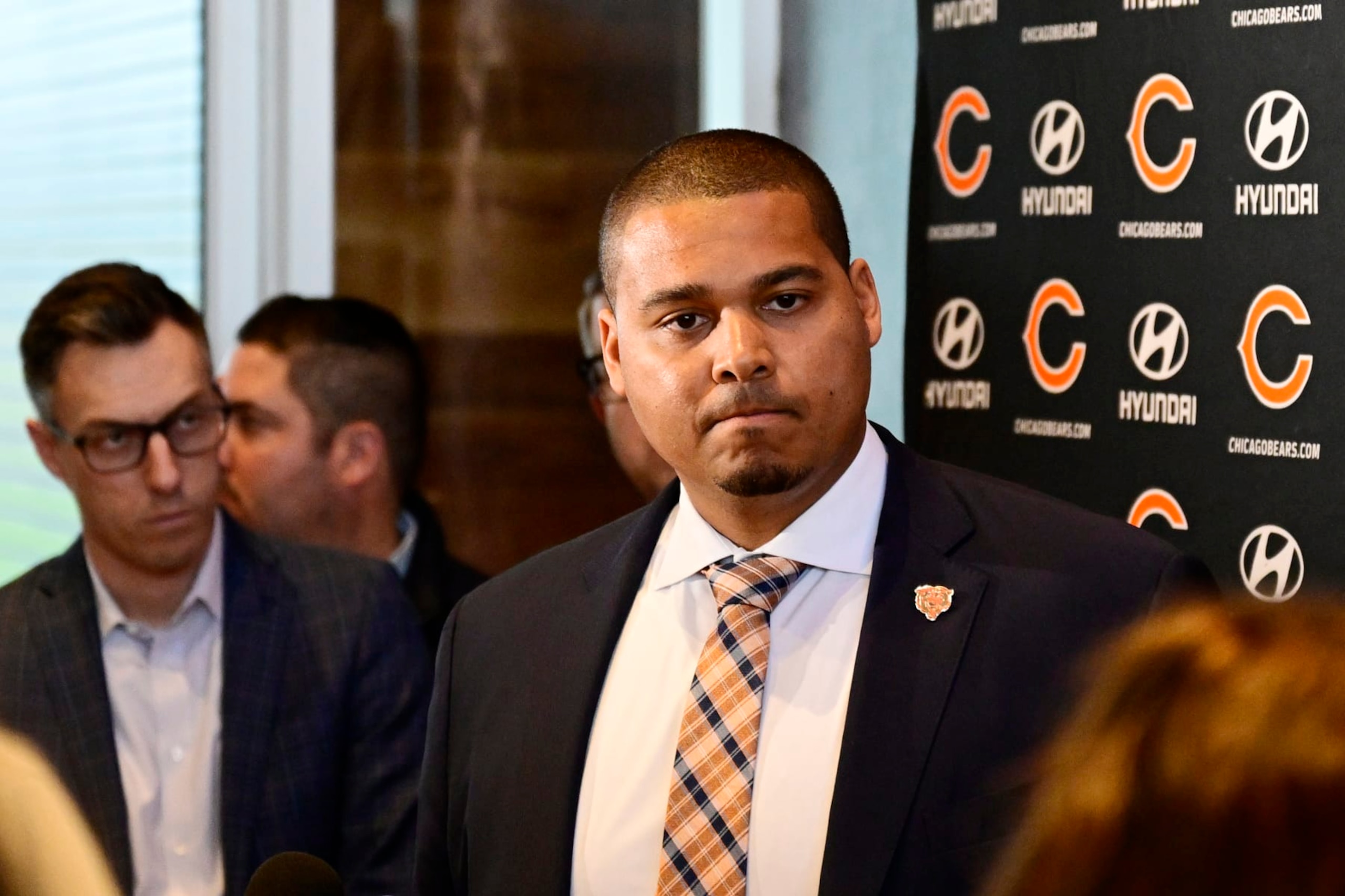 LAKE FOREST, ILLINOIS - JANUARY 17: General manager Ryan Poles of the Chicago Bears addresses questions after Kevin Warren was introduced as Chicago Bears president and CEO at Halas Hall on January 17, 2023 in Lake Forest, Illinois. (Photo by Quinn Harris/Getty Images) LAKE FOREST, ILLINOIS - JANUARY 17: General manager Ryan Poles of the Chicago Bears addresses questions after Kevin Warren was introduced as Chicago Bears president and CEO at Halas Hall on January 17, 2023 in Lake Forest, Illinois. (Photo by Quinn Harris/Getty Images)