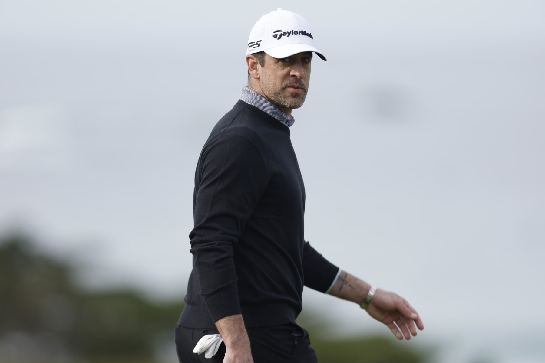PEBBLE BEACH, CALIFORNIA - FEBRUARY 02: Aaron Rodgers walks on the course during the first round of the AT&T Pebble Beach Pro-Am at Spyglass Hill Golf Course on February 02, 2023 in Pebble Beach, California. (Photo by Jed Jacobsohn/Getty Images)
