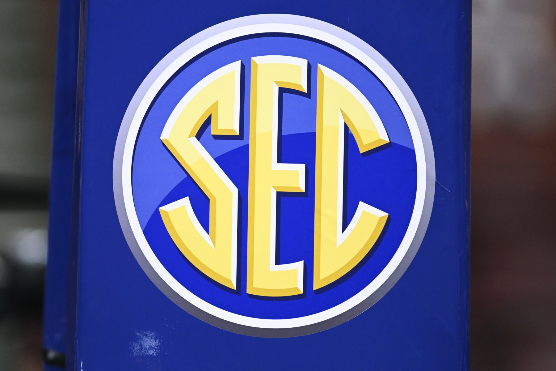 GREENVILLE, SOUTH CAROLINA - MARCH 01: The SEC logo is seen before the Texas A&M Aggies play the Vanderbilt Commodores for the first round of the SEC Women's Basketball Tournament at Bon Secours Wellness Arena on March 01, 2023 in Greenville, South Carolina. (Photo by Eakin Howard/Getty Images)