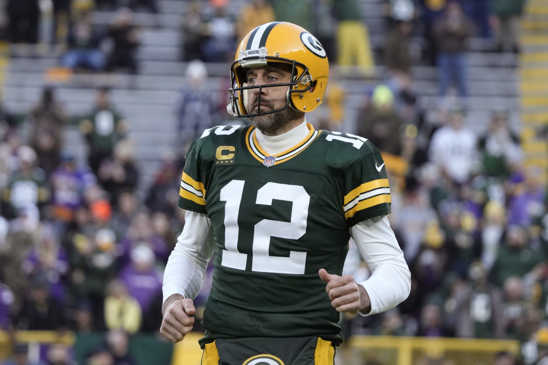 Green Bay Packers quarterback Aaron Rodgers (12) warms up before an NFL football game against the Minnesota Vikings, Sunday, Jan. 1, 2023, in Green Bay, Wis. (AP Photo/Morry Gash)