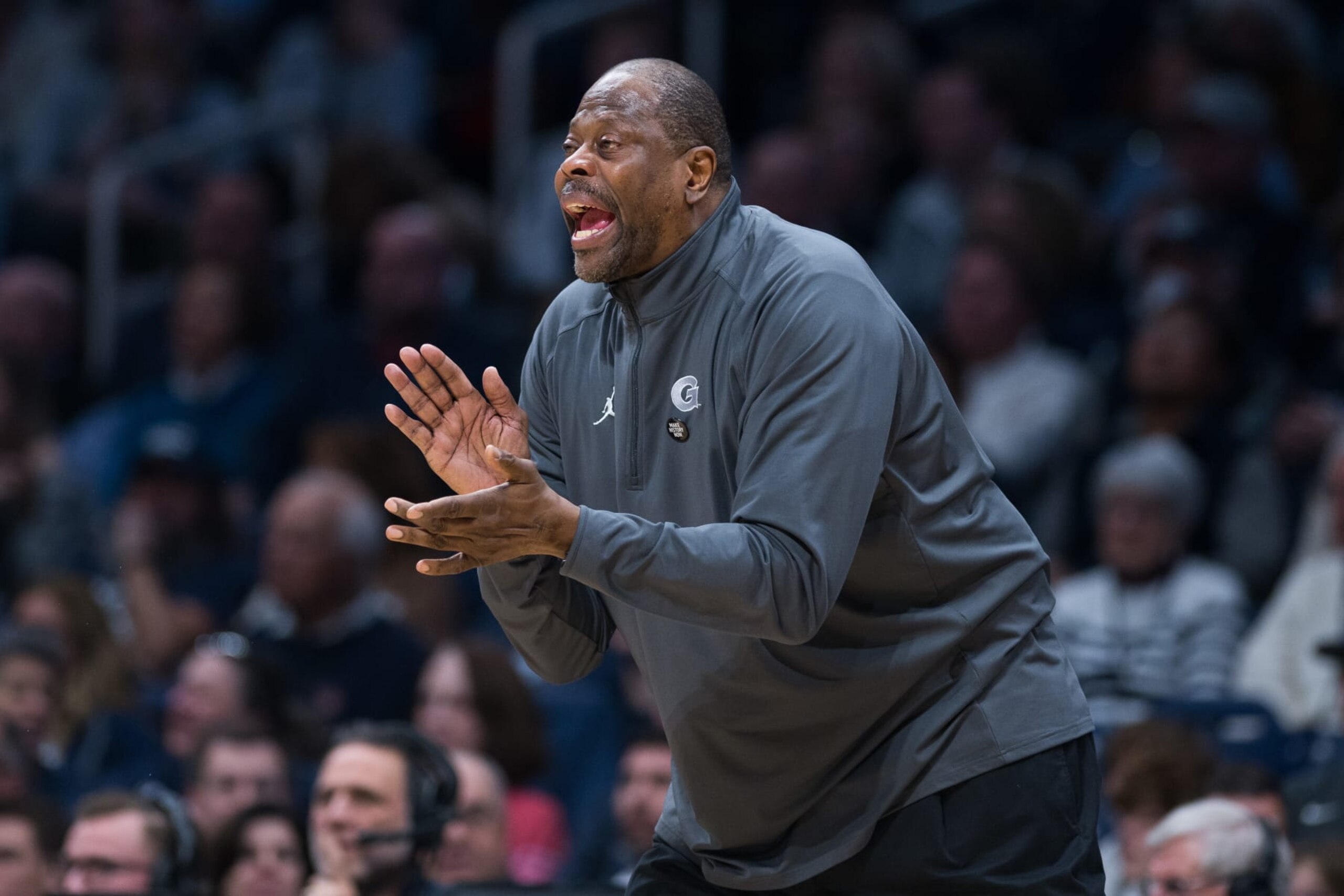 INDIANAPOLIS, IN - FEBRUARY 19: Georgetown Hoyas head coach Patrick Ewing on the sidelines during the men's college basketball game between the Butler Bulldogs and Georgetown Hoyas on February 19, 2023, at Hinkle Fieldhouse in Indianapolis, IN. (Photo by Zach Bolinger/Icon Sportswire via Getty Images)
