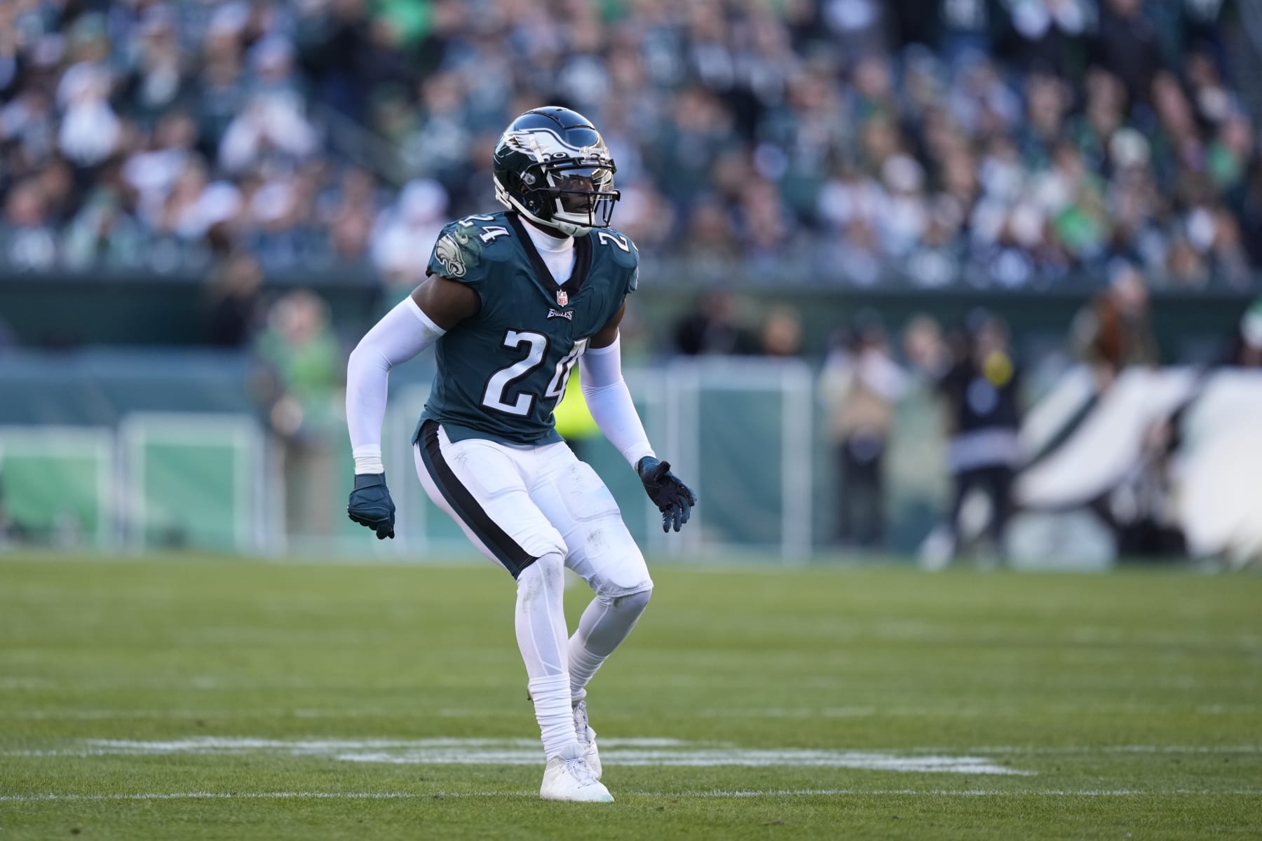 Philadelphia Eagles' James Bradberry plays during an NFL football game, Sunday, Jan. 1, 2023, in Philadelphia. (AP Photo/Matt Slocum)