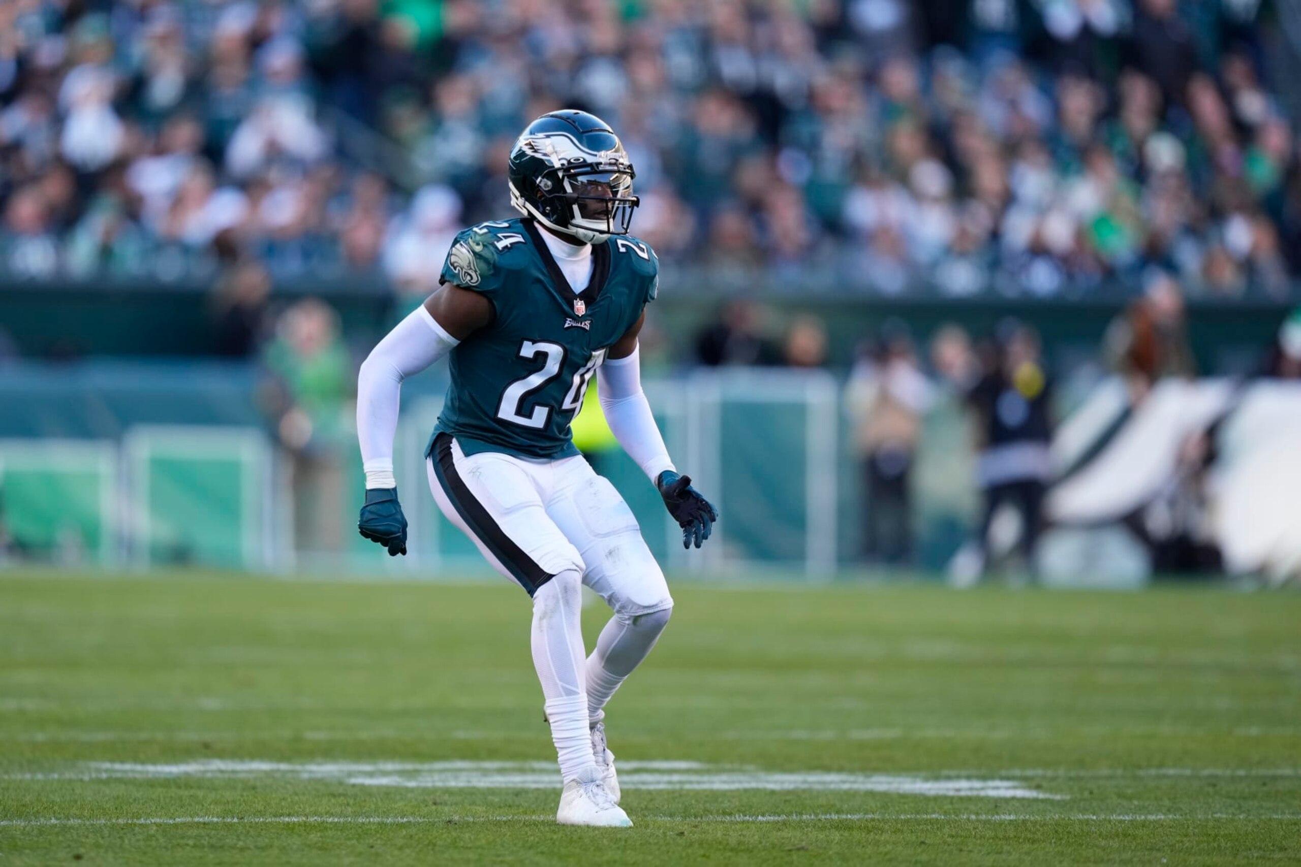 Philadelphia Eagles' James Bradberry plays during an NFL football game, Sunday, Jan. 1, 2023, in Philadelphia. (AP Photo/Matt Slocum)