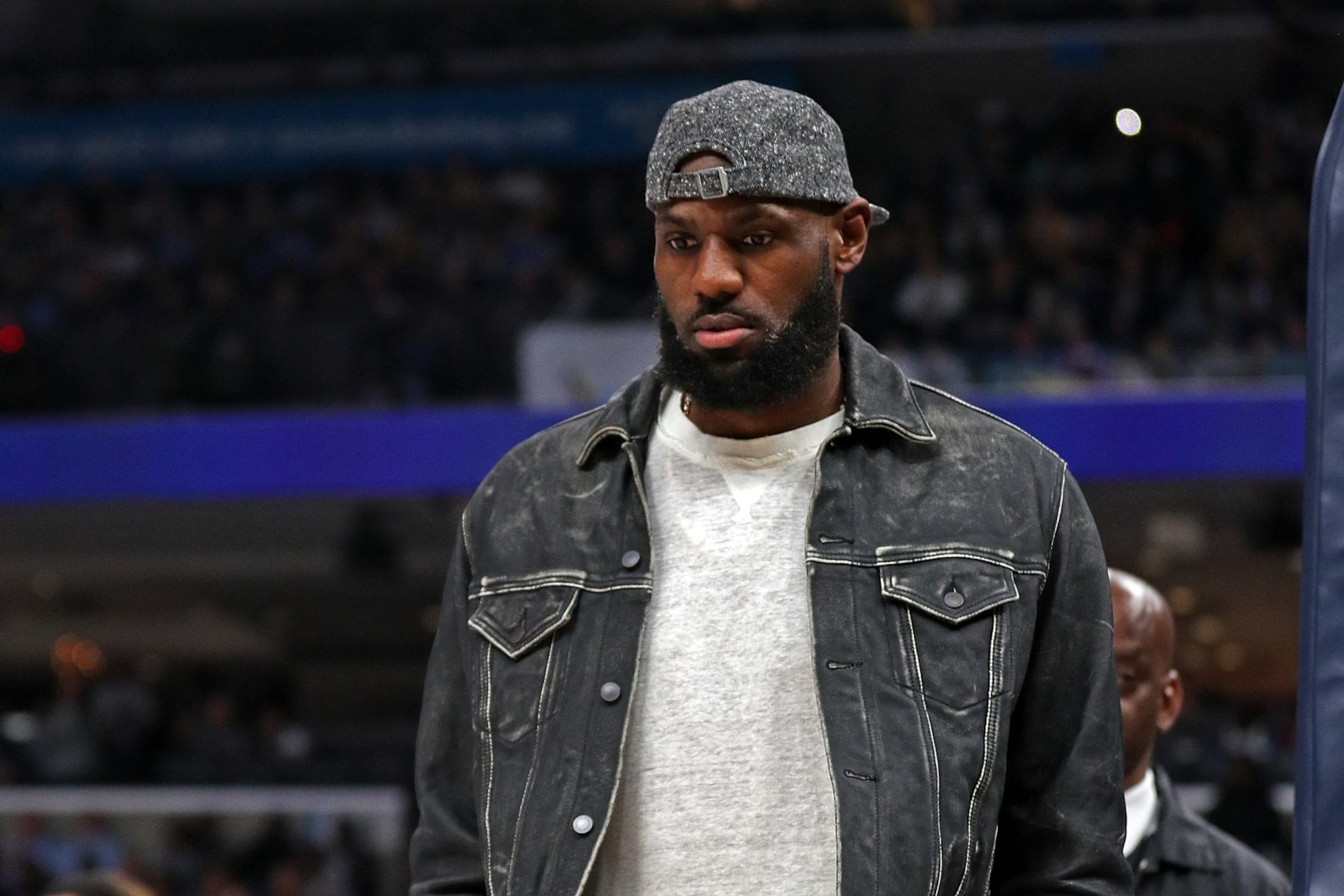 MEMPHIS, TENNESSEE - FEBRUARY 28: LeBron James #6 of the Los Angeles Lakers looks on during the first half against the Memphis Grizzlies at FedExForum on February 28, 2023 in Memphis, Tennessee. NOTE TO USER: User expressly acknowledges and agrees that, by downloading and or using this photograph, User is consenting to the terms and conditions of the Getty Images License Agreement. (Photo by Justin Ford/Getty Images)