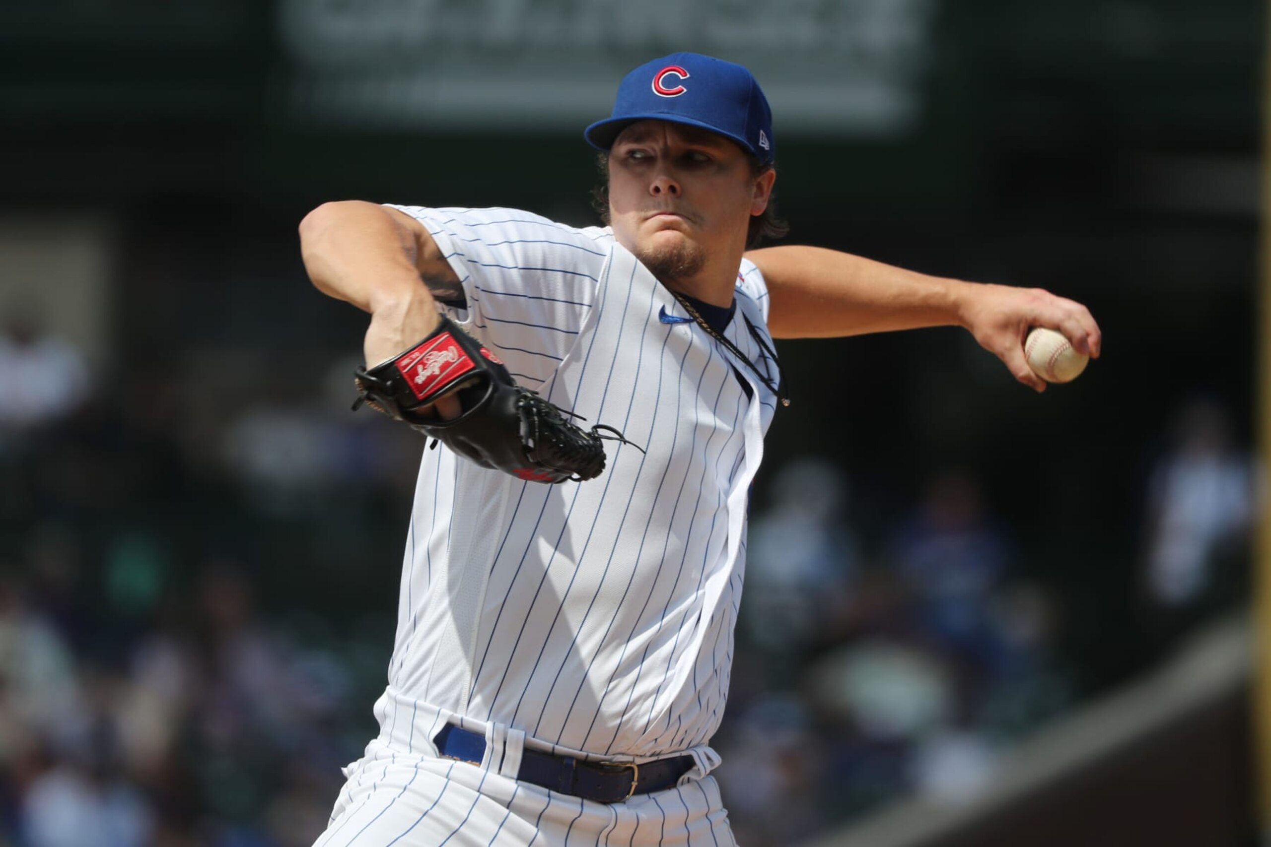 CHICAGO, ILLINOIS - AUGUST 21: Justin Steele #35 of the Chicago Cubs pitches against the Milwaukee Brewers in the second inning at Wrigley Field on August 21, 2022 in Chicago, Illinois. (Photo by Chase Agnello-Dean/Getty Images)