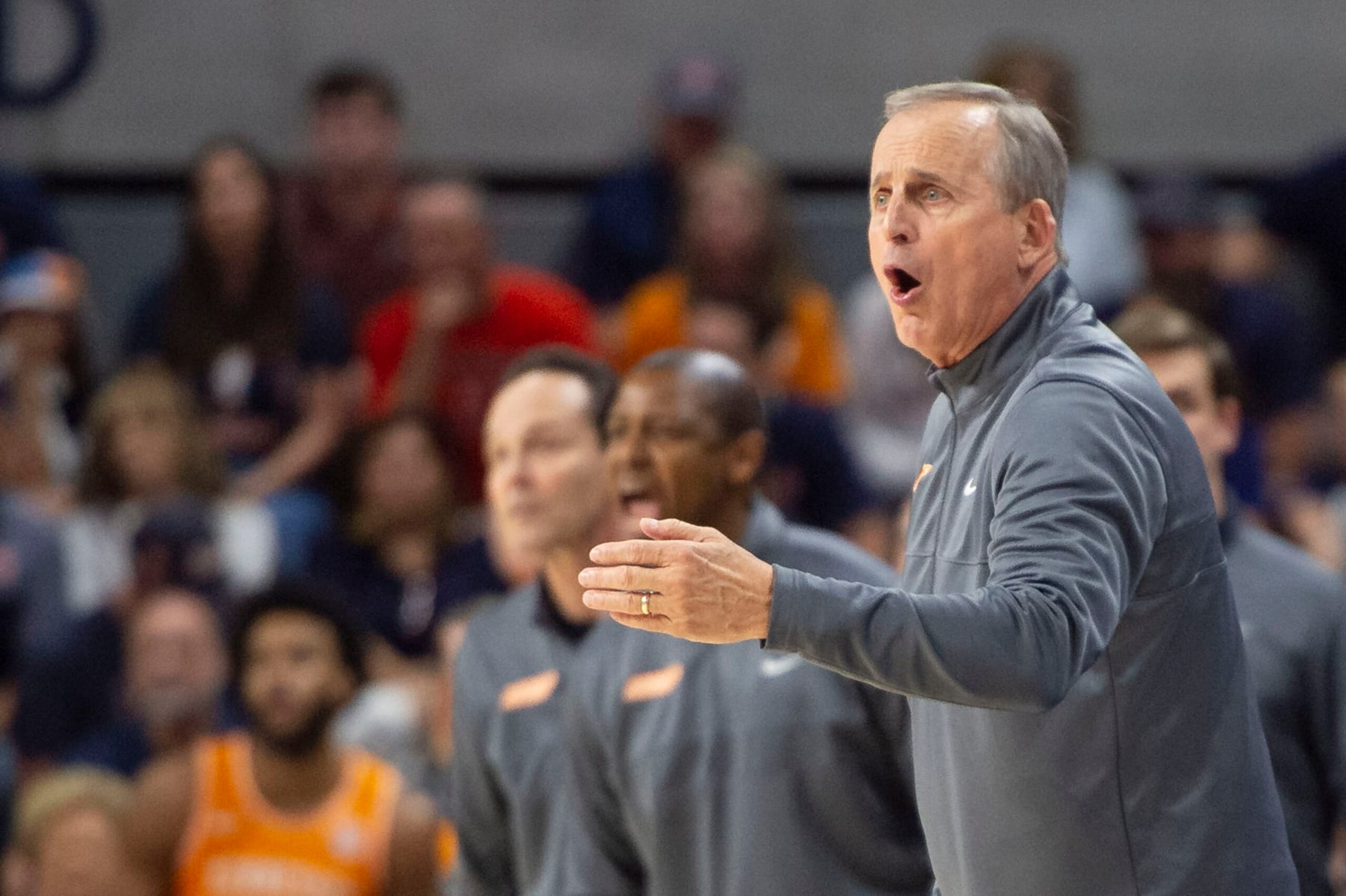 AUBURN, ALABAMA - MARCH 04: Head coach Rick Barnes of the Tennessee Volunteers during their game against the Auburn Tigers at Neville Arena on March 04, 2023 in Auburn, Alabama. (Photo by Michael Chang/Getty Images)