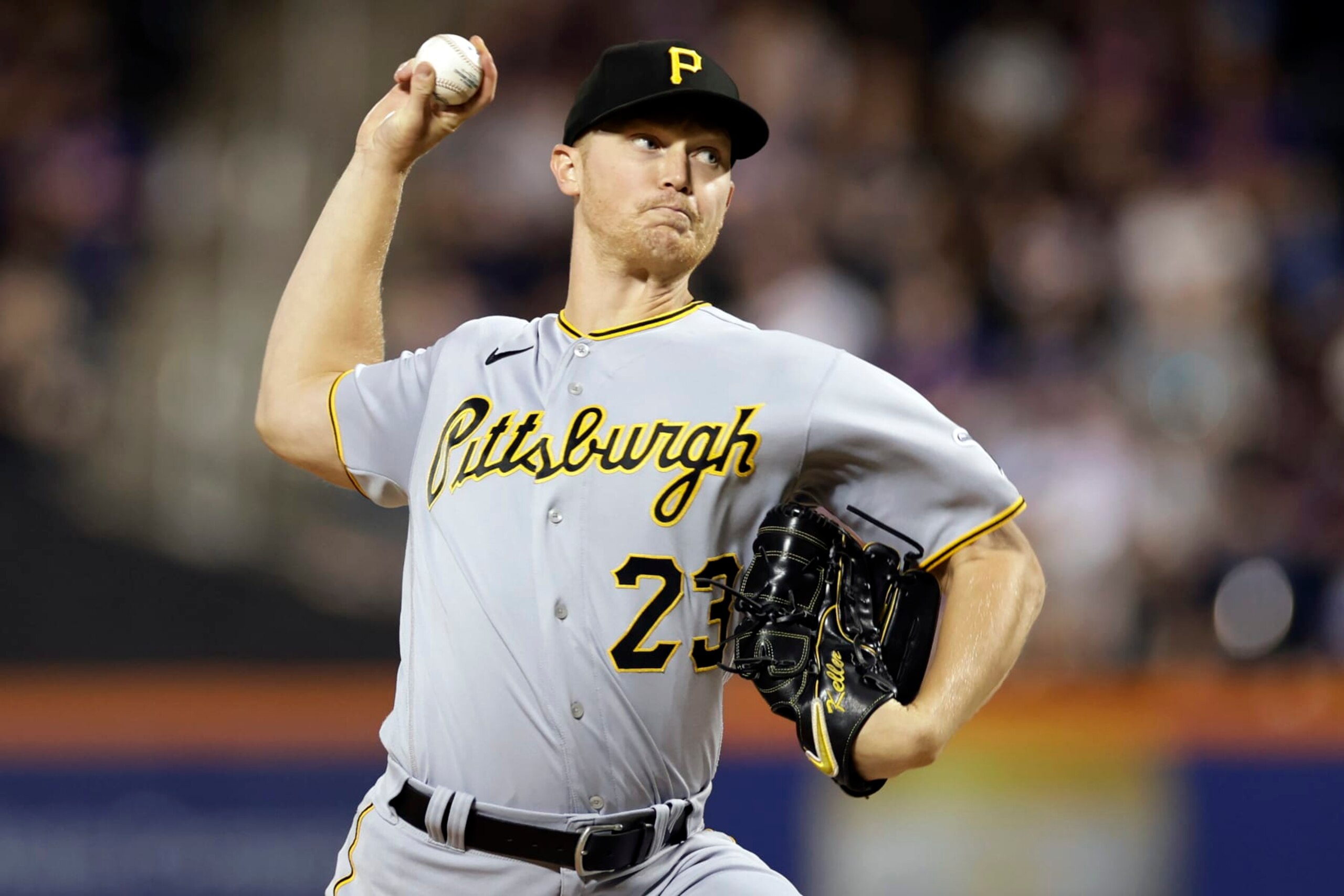 NEW YORK, NY - SEPTEMBER 16: Mitch Keller #23 of the Pittsburgh Pirates pitches during the second inning against the New York Mets at Citi Field on September 16, 2022 in the Queens borough of New York City. (Photo by Adam Hunger/Getty Images)