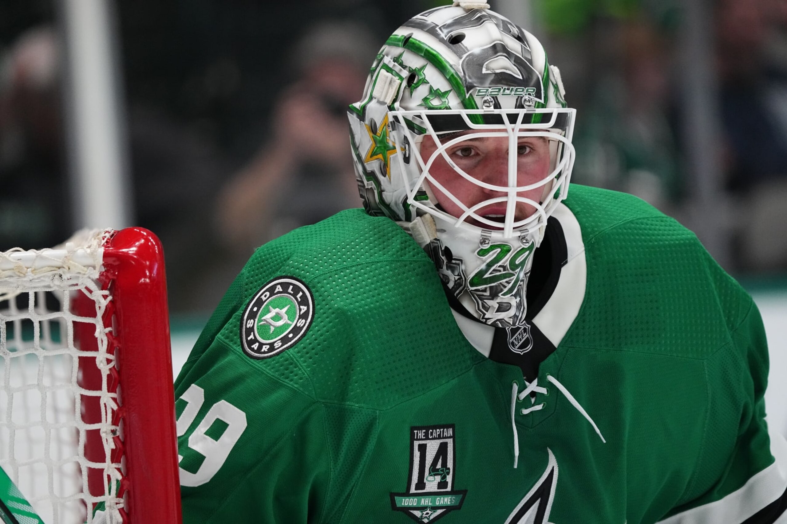 DALLAS, TX - MARCH 4: Jake Oettinger #29 of the Dallas Stars tends goal against the Colorado Avalanche at the American Airlines Center on March 4, 2023 in Dallas, Texas. (Photo by Glenn James/NHLI via Getty Images)