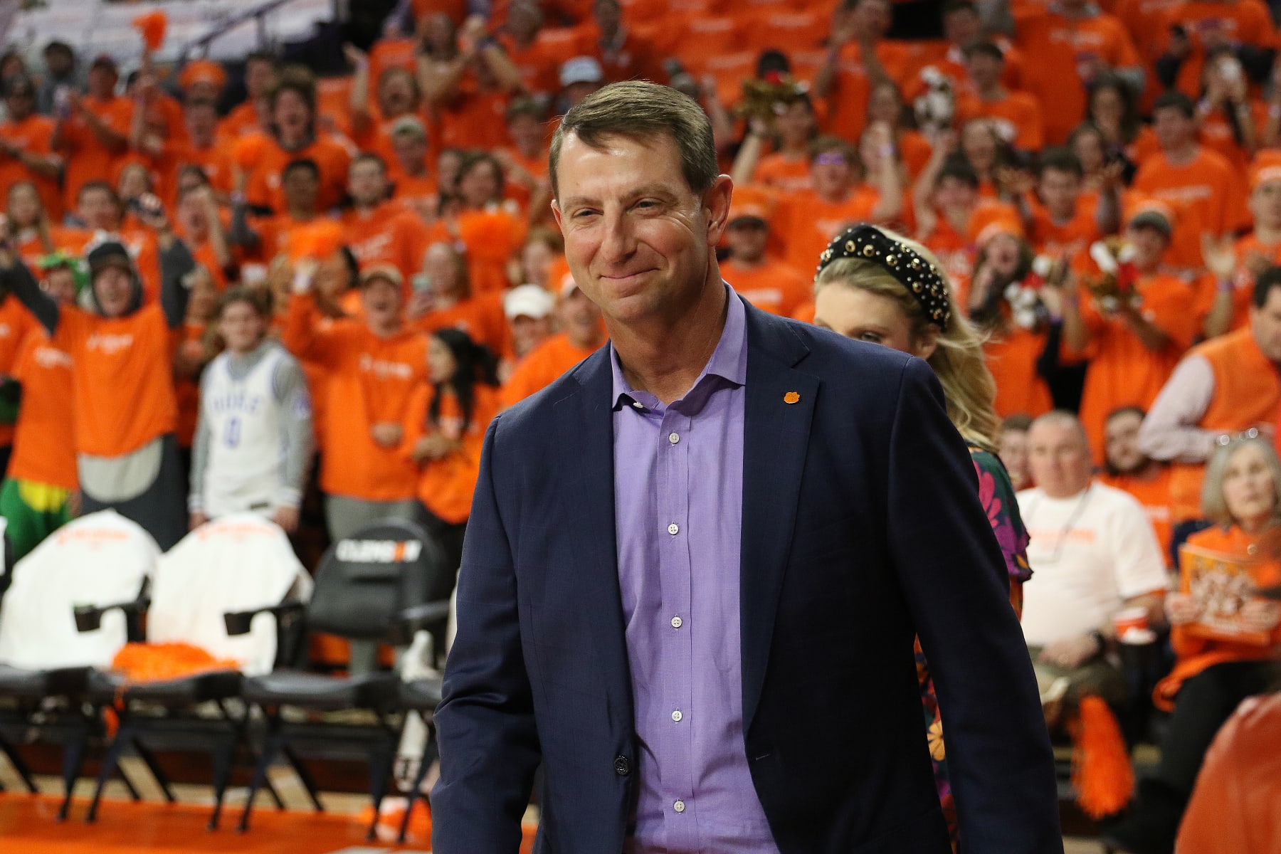 CLEMSON, SC - JANUARY 14: Clemson head football coach Dabo Sweeney attends  the game during a college basketball game between the Duke Blue Devils and the Clemson Tigers on January 14, 2023, at Littlejohn Coliseum in Clemson, S.C. (Photo by John Byrum/Icon Sportswire via Getty Images)