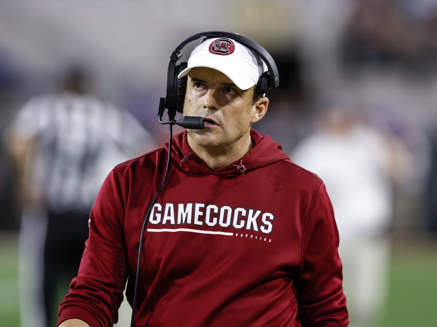 JACKSONVILLE, FL - DECEMBER 30: Head Coach Shane Beamer of the South Carolina Gamecocks on the sidelines during the game against the Notre Dame Fighting IrishSouth Carolina Gamecocks at the 78th annual TaxSlayer Gator Bowl at TIAA Bank Field on January 2, 2021 in Jacksonvile, Florida. The Fighting Irish defeated The Gamecocks 45 to 38. (Photo by Don Juan Moore/Getty Images)