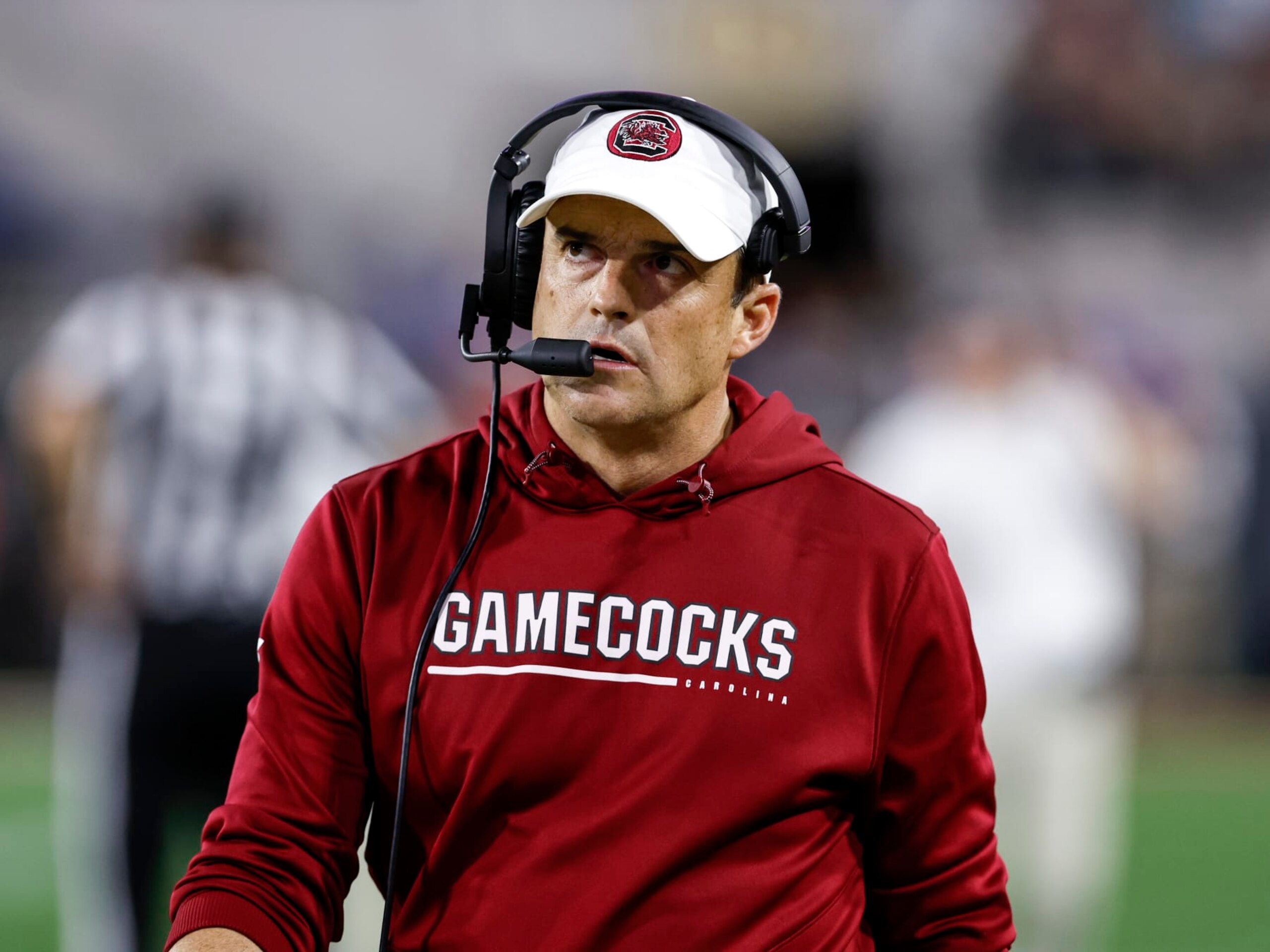 JACKSONVILLE, FL - DECEMBER 30: Head Coach Shane Beamer of the South Carolina Gamecocks on the sidelines during the game against the Notre Dame Fighting IrishSouth Carolina Gamecocks at the 78th annual TaxSlayer Gator Bowl at TIAA Bank Field on January 2, 2021 in Jacksonvile, Florida. The Fighting Irish defeated The Gamecocks 45 to 38. (Photo by Don Juan Moore/Getty Images)