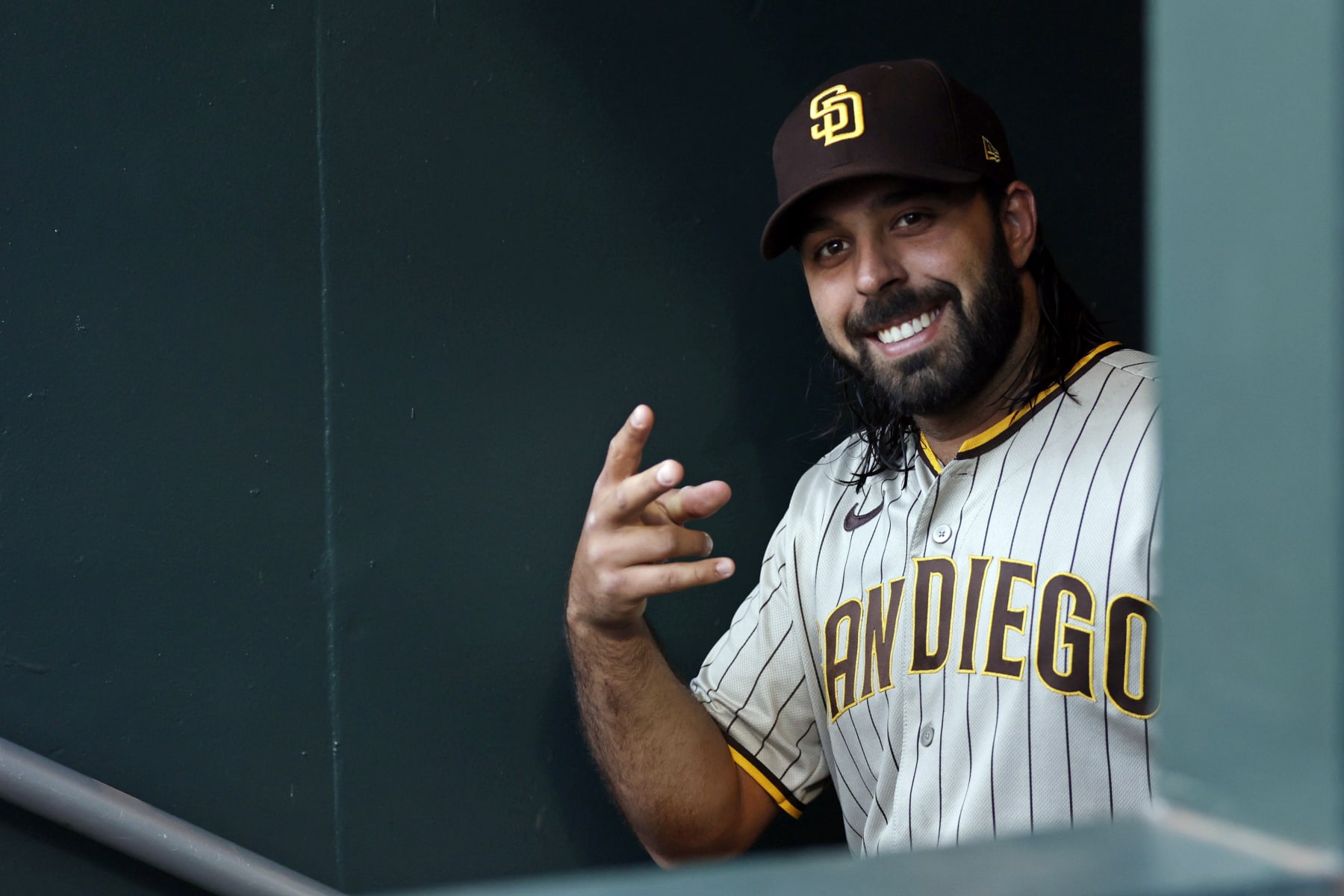 NEW YORK, NY - JULY 24: Nabil Crismatt #74 of the San Diego Padres reacts during the first inning against the New York Mets at Citi Field on July 24, 2022 in New York City. (Photo by Adam Hunger/Getty Images)