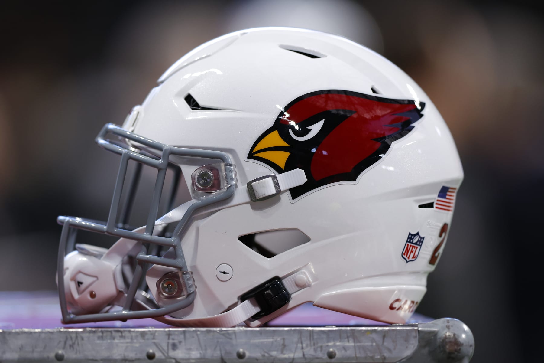 ATLANTA, GA - JANUARY 01: An Atlanta Falcons helmet sits atop an equipment case during the second half against the Atlanta Falcons at Mercedes-Benz Stadium on January 1, 2023 in Atlanta, Georgia. (Photo by Todd Kirkland/Getty Images)