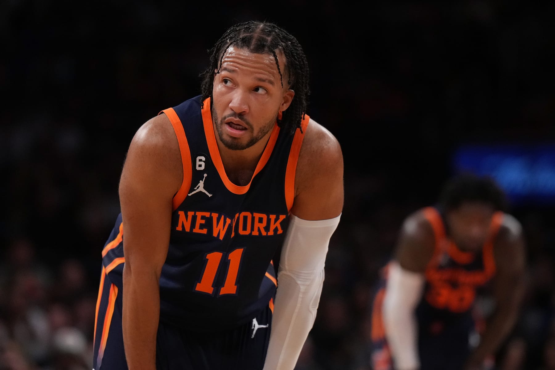 NEW YORK, NEW YORK - FEBRUARY 25: Jalen Brunson #11 of the New York Knicks in action against the New Orleans Pelicans at Madison Square Garden on February 25, 2023 in New York City. NOTE TO USER: User expressly acknowledges and agrees that, by downloading and or using this Photograph, user is consenting to the terms and conditions of the Getty Images License Agreement. New York Knicks defeated the New Orleans Pelicans 128-106 (Photo by Mike Stobe/Getty Images)