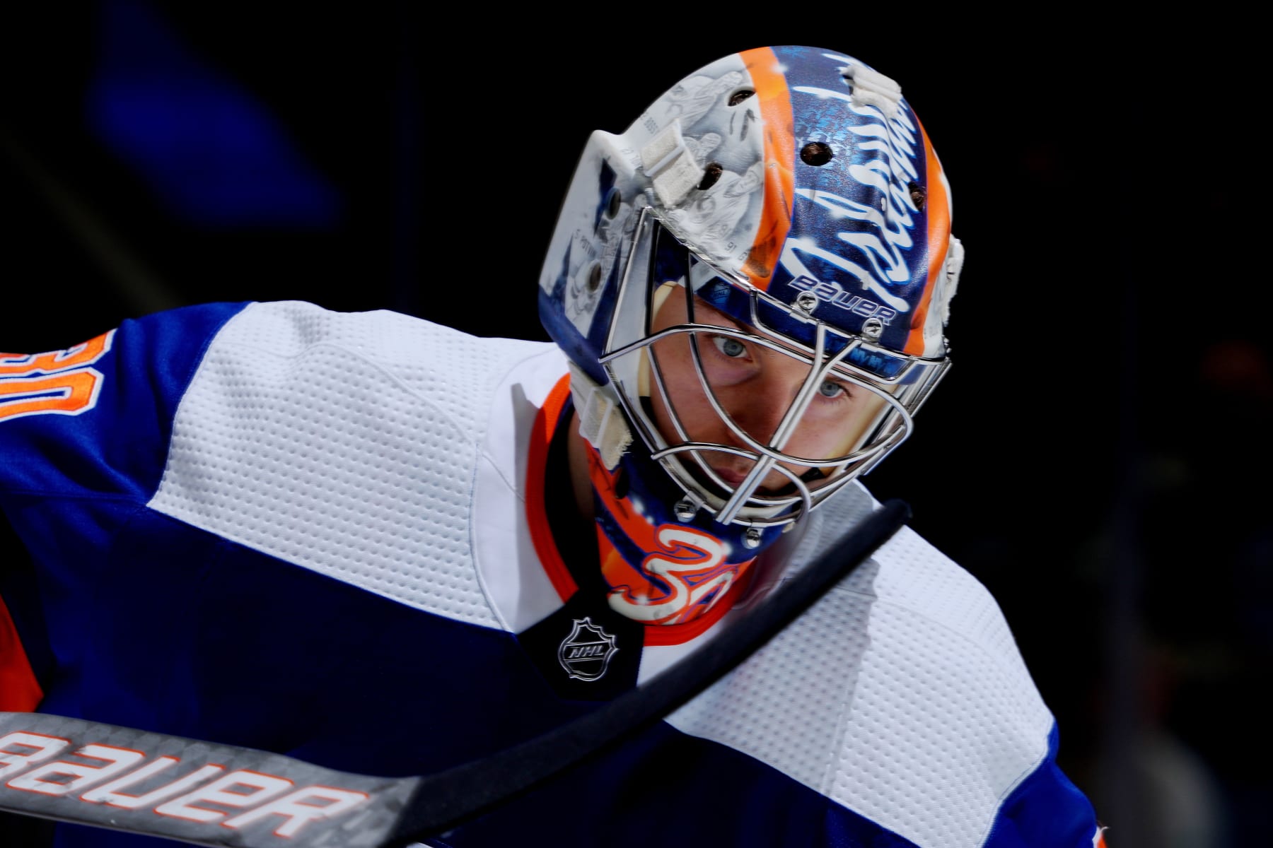 ELMONT, NEW YORK - MARCH 04: Ilya Sorokin #30 of the New York Islanders in action against the Detroit Red Wings at UBS Arena on March 04, 2023 in Elmont, New York.  New York Islanders defeated the Detroit Red Wings 4-1. (Photo by Mike Stobe/NHLI via Getty Images)