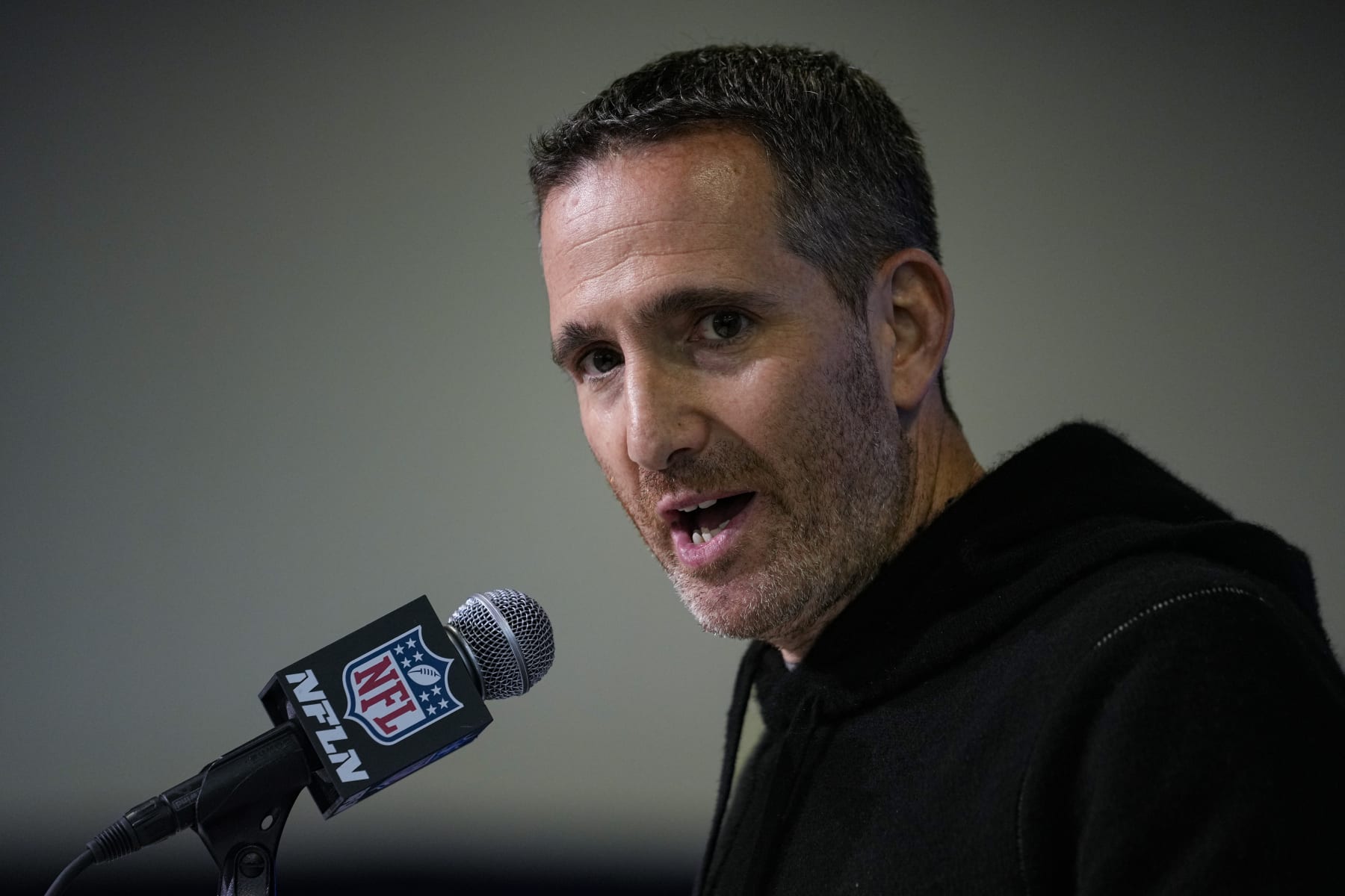 Philadelphia Eagles general manager Howie Roseman speaks during a press conference at the NFL football scouting combine in Indianapolis, Tuesday, Feb. 28, 2023. (AP Photo/Michael Conroy)