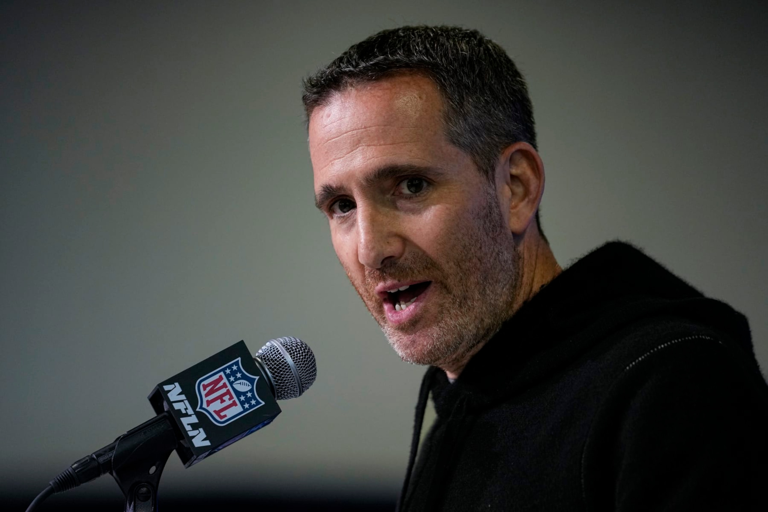 Philadelphia Eagles general manager Howie Roseman speaks during a press conference at the NFL football scouting combine in Indianapolis, Tuesday, Feb. 28, 2023. (AP Photo/Michael Conroy)