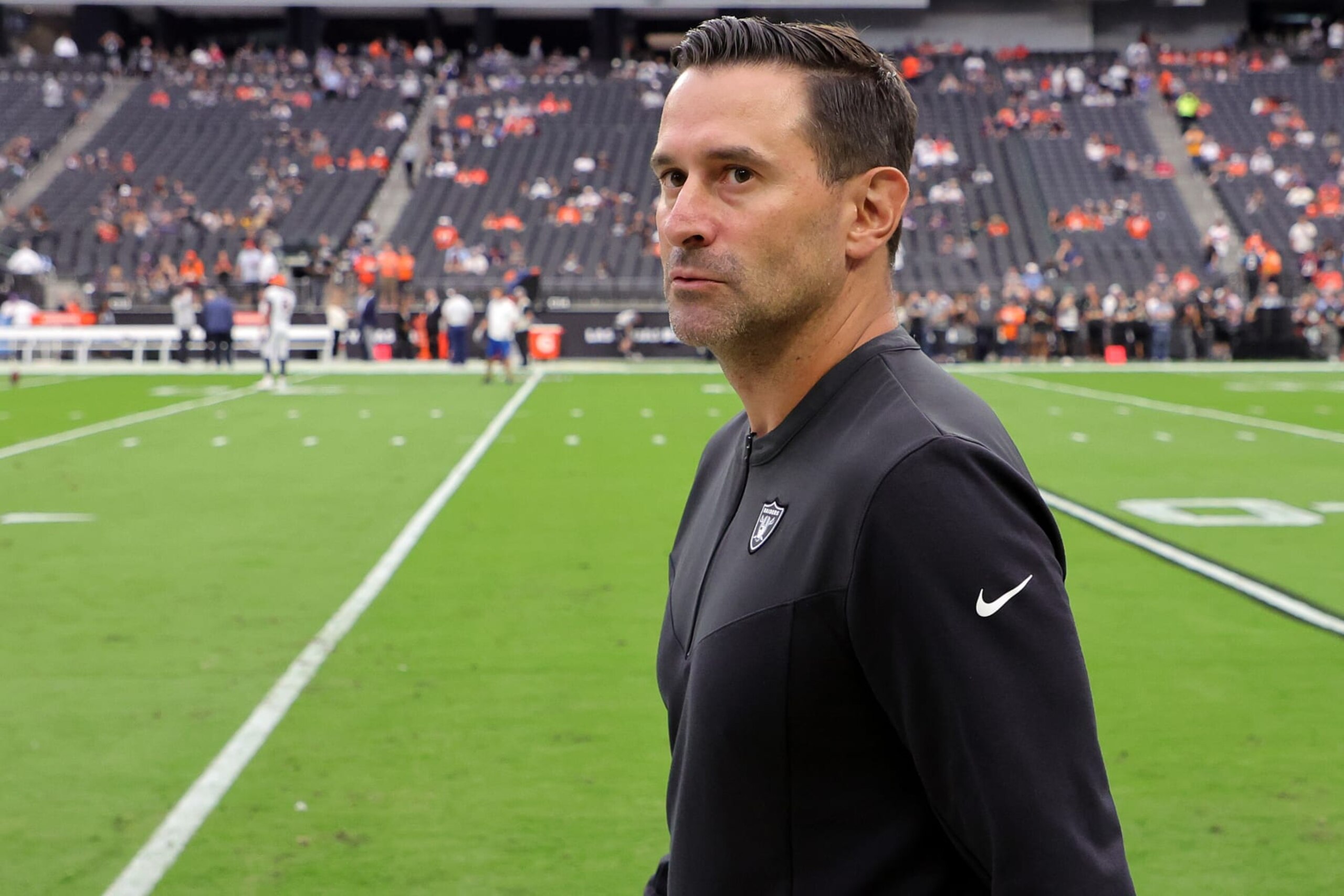 LAS VEGAS, NEVADA - OCTOBER 02: General manager Dave Ziegler of the Las Vegas Raiders looks on before the game against the Denver Broncos at Allegiant Stadium on October 02, 2022 in Las Vegas, Nevada. (Photo by Ethan Miller/Getty Images)
