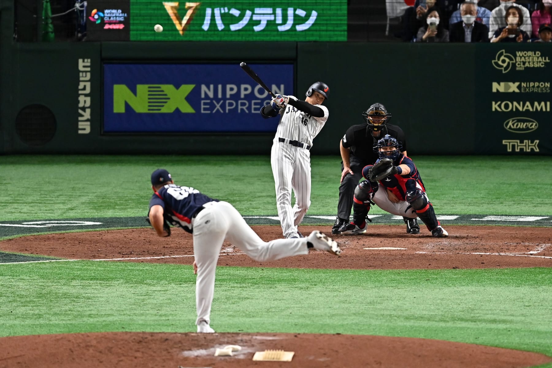 TOKYO, JAPAN - MARCH 11: Shohei Ohtani #16 of Japan hits a RBI double to make it 1-6 in the fourth inning during the World Baseball Classic Pool B game between Czech Republic and Japan at Tokyo Dome on March 11, 2023 in Tokyo, Japan. (Photo by Kenta Harada/Getty Images)