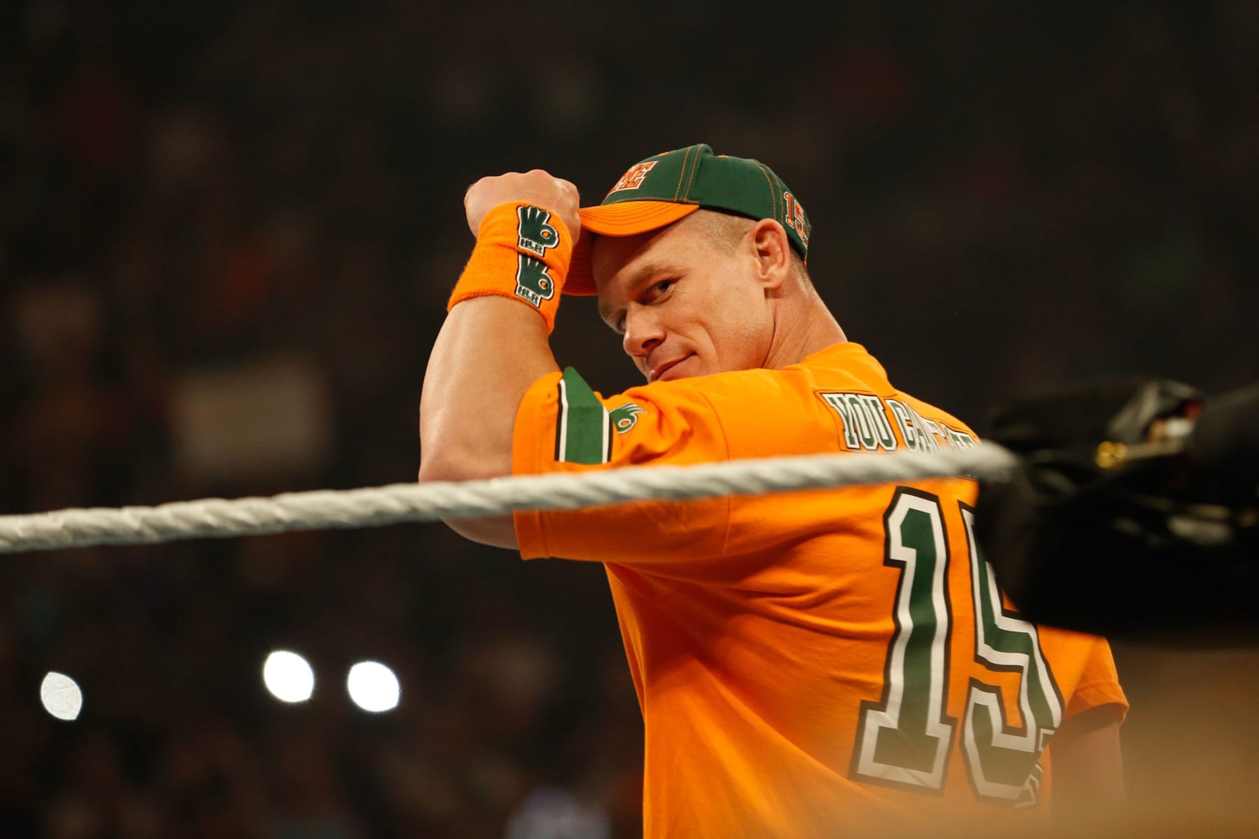 NEW YORK, NY - AUGUST 23:  John Cena enters the ring at the WWE SummerSlam 2015 at Barclays Center of Brooklyn on August 23, 2015 in New York City.  (Photo by JP Yim/Getty Images)