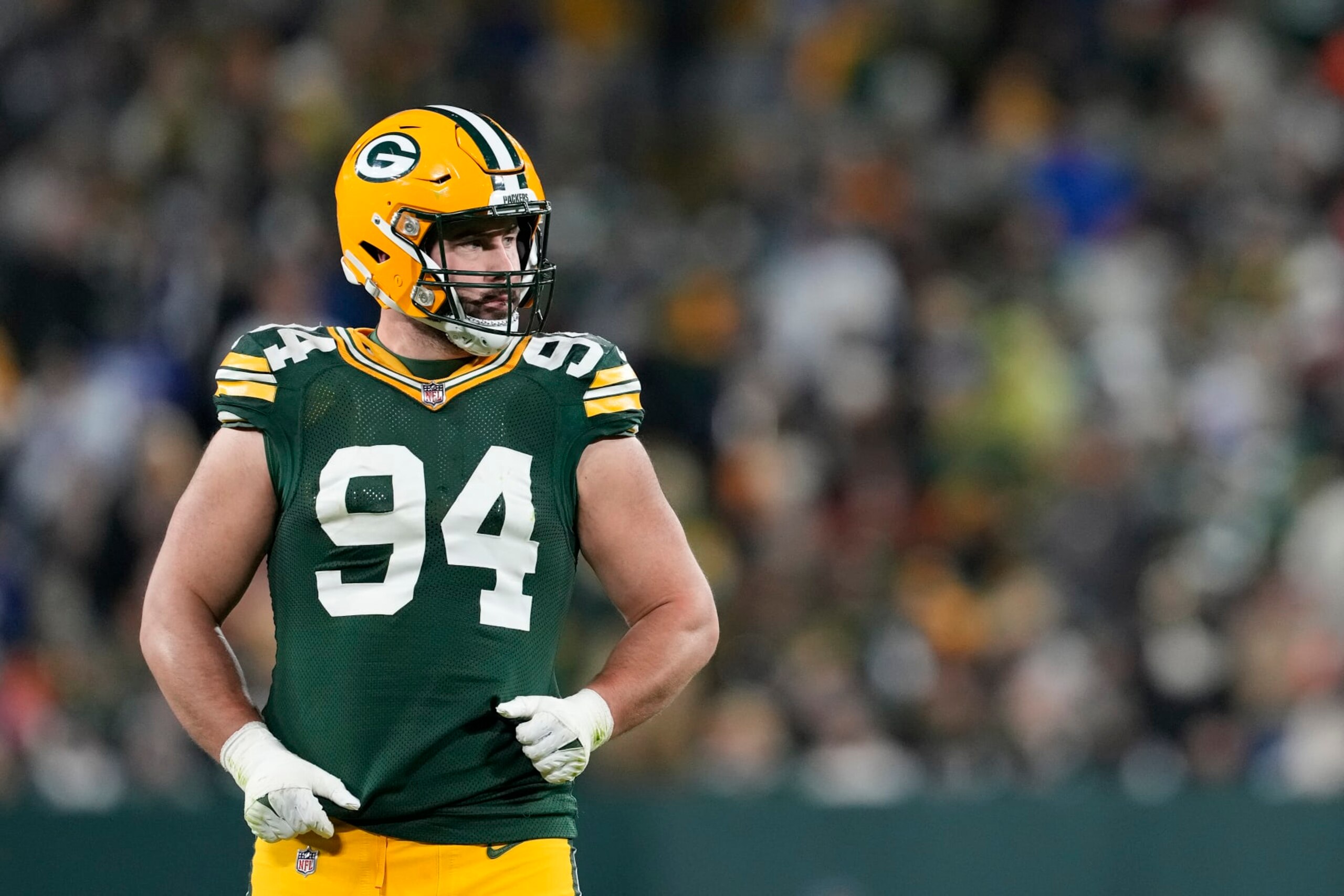 GREEN BAY, WISCONSIN - NOVEMBER 13: Dean Lowry #94 of the Green Bay Packers looks on against the Dallas Cowboys in the second half at Lambeau Field on November 13, 2022 in Green Bay, Wisconsin. (Photo by Patrick McDermott/Getty Images)