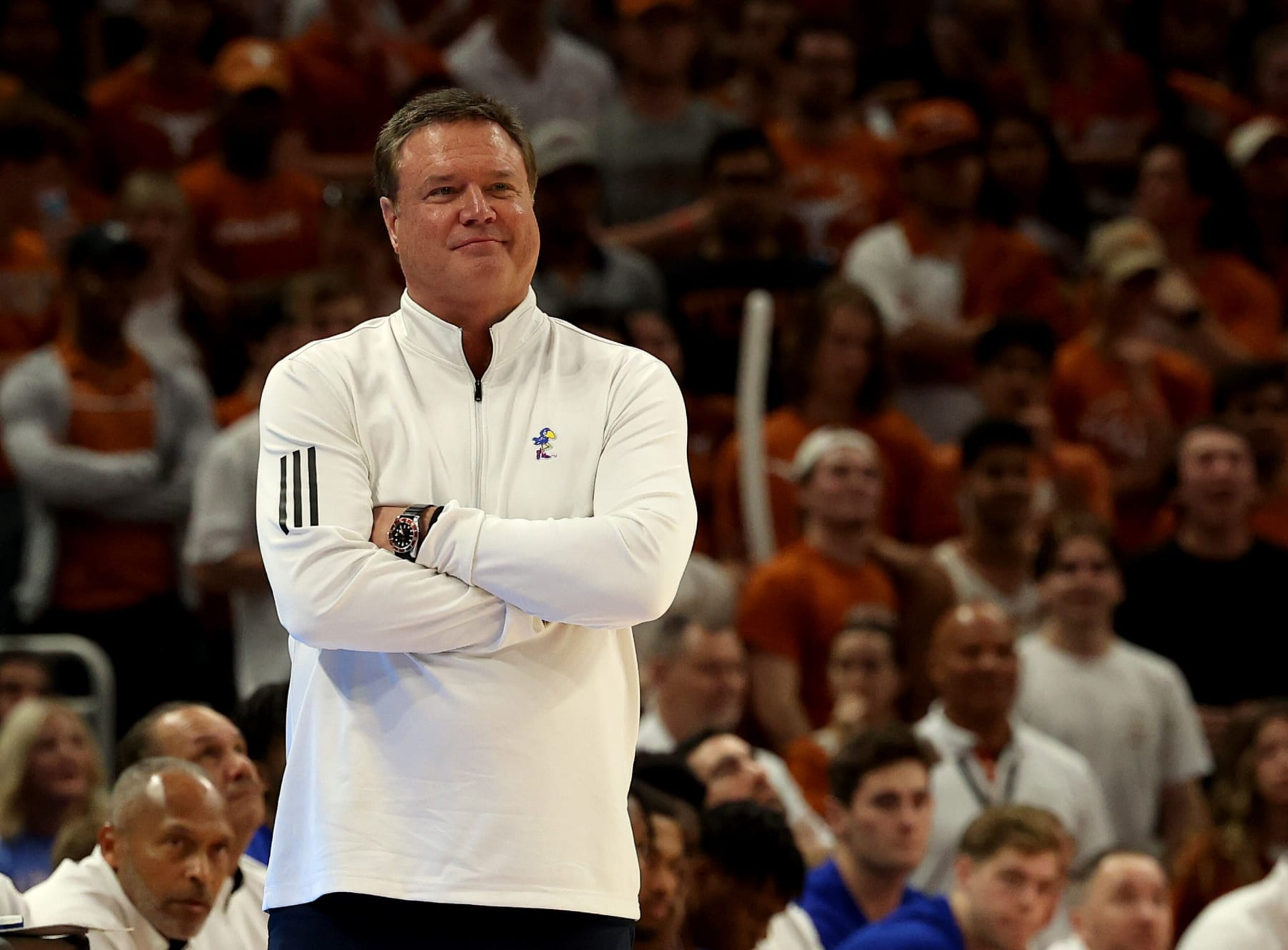 AUSTIN, TEXAS - MARCH 04: Head coach Bill Self of the Kansas Jayhawks stands on the court during the game with the Texas Longhorns at Moody Center on March 04, 2023 in Austin, Texas. (Photo by Chris Covatta/Getty Images) AUSTIN, TEXAS - MARCH 04: Head coach Bill Self of the Kansas Jayhawks stands on the court during the game with the Texas Longhorns at Moody Center on March 04, 2023 in Austin, Texas. (Photo by Chris Covatta/Getty Images)