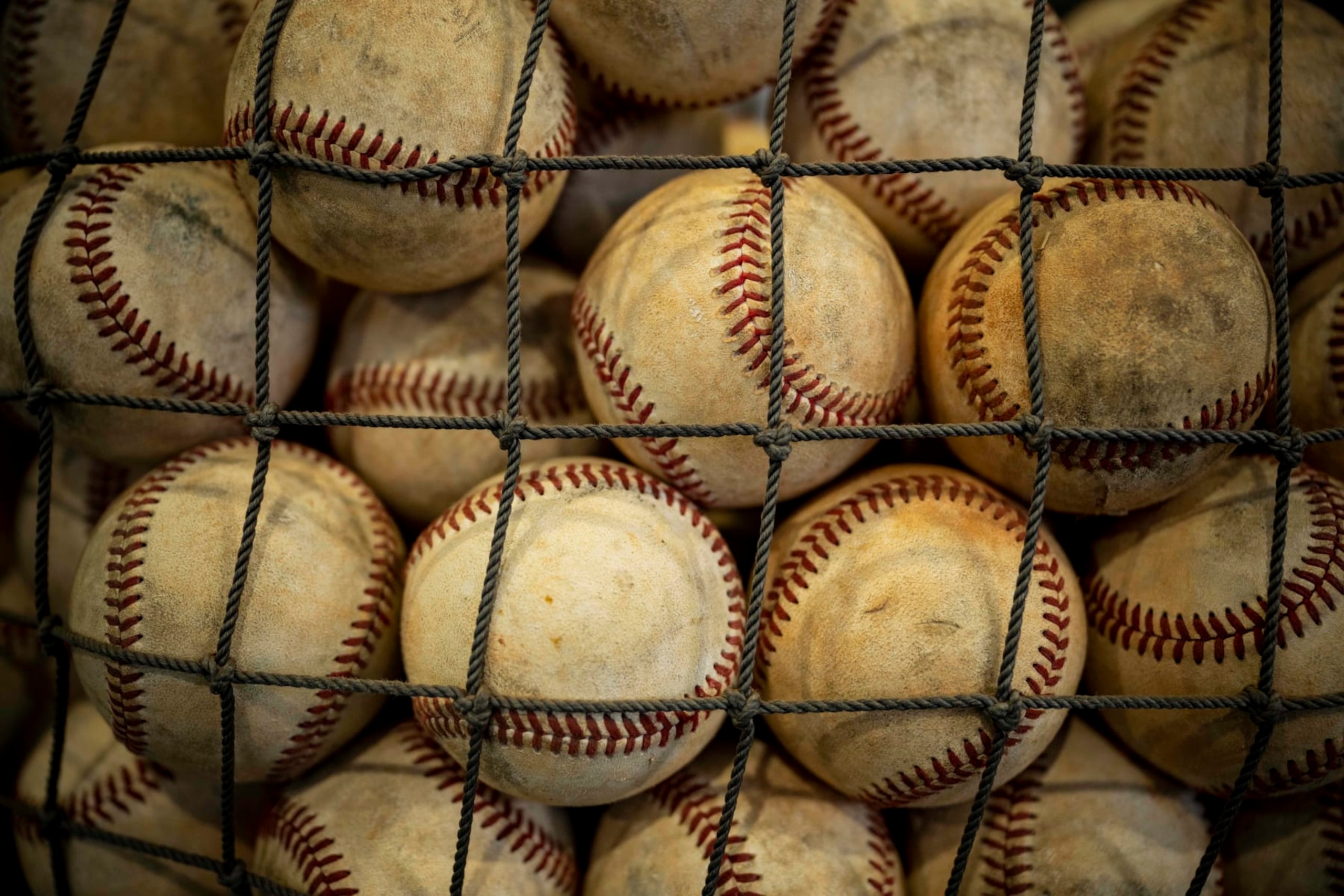 FT. MYERS, FL - FEBRUARY 13: Baseballs are displayed during a Boston Red Sox spring training team workout on February 13, 2023 at jetBlue Park at Fenway South in Fort Myers, Florida. (Photo by Billie Weiss/Boston Red Sox/Getty Images)