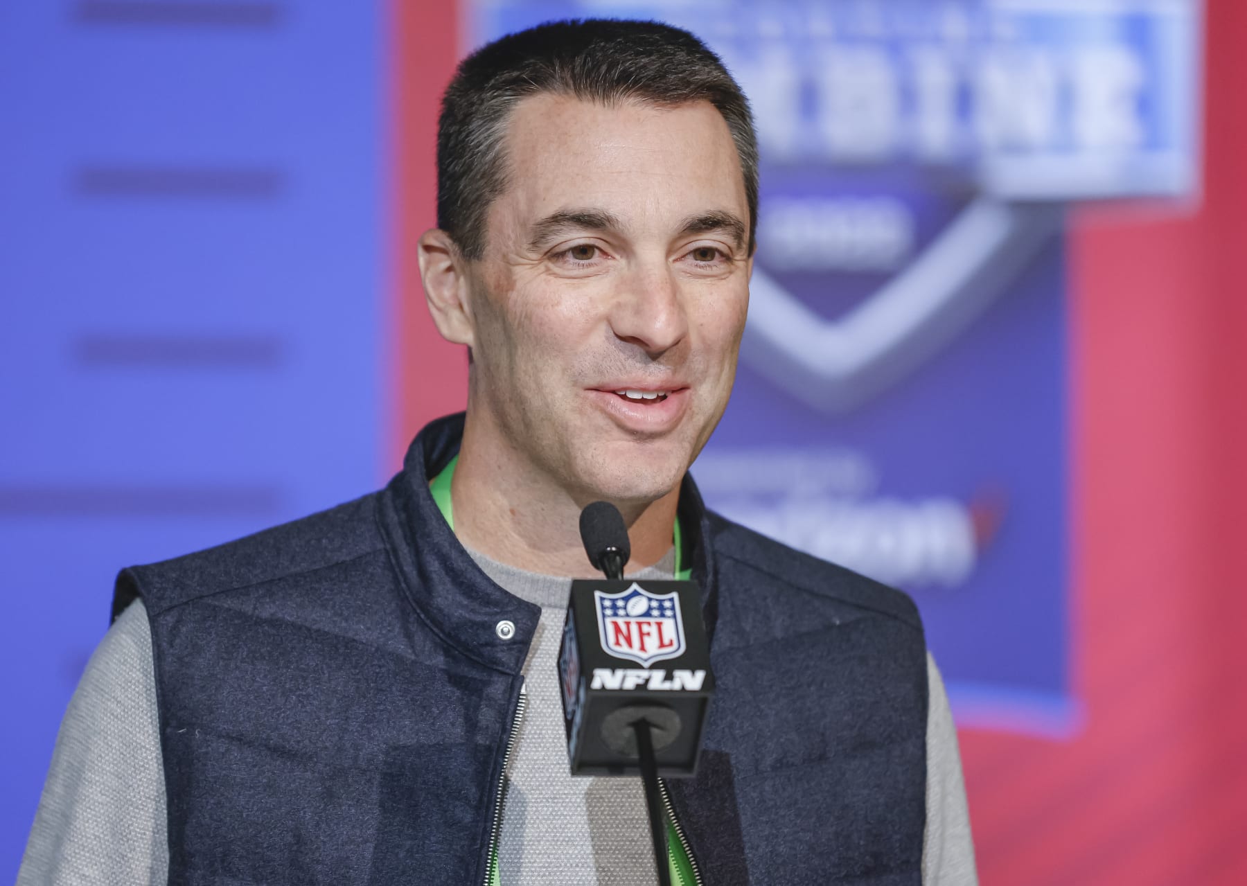 INDIANAPOLIS, IN - MAR 01: Tom Telesco, general manager of the Los Angeles Chargers speaks to reporters during the NFL Draft Combine at the Indiana Convention Center on March 1, 2022 in Indianapolis, Indiana. (Photo by Michael Hickey/Getty Images)