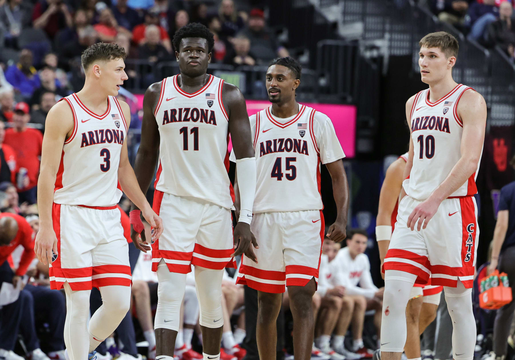 Arizona's Pelle Larsson, Oumar Ballo, Cedric Henderson Jr. and Azuolas Tubelis
