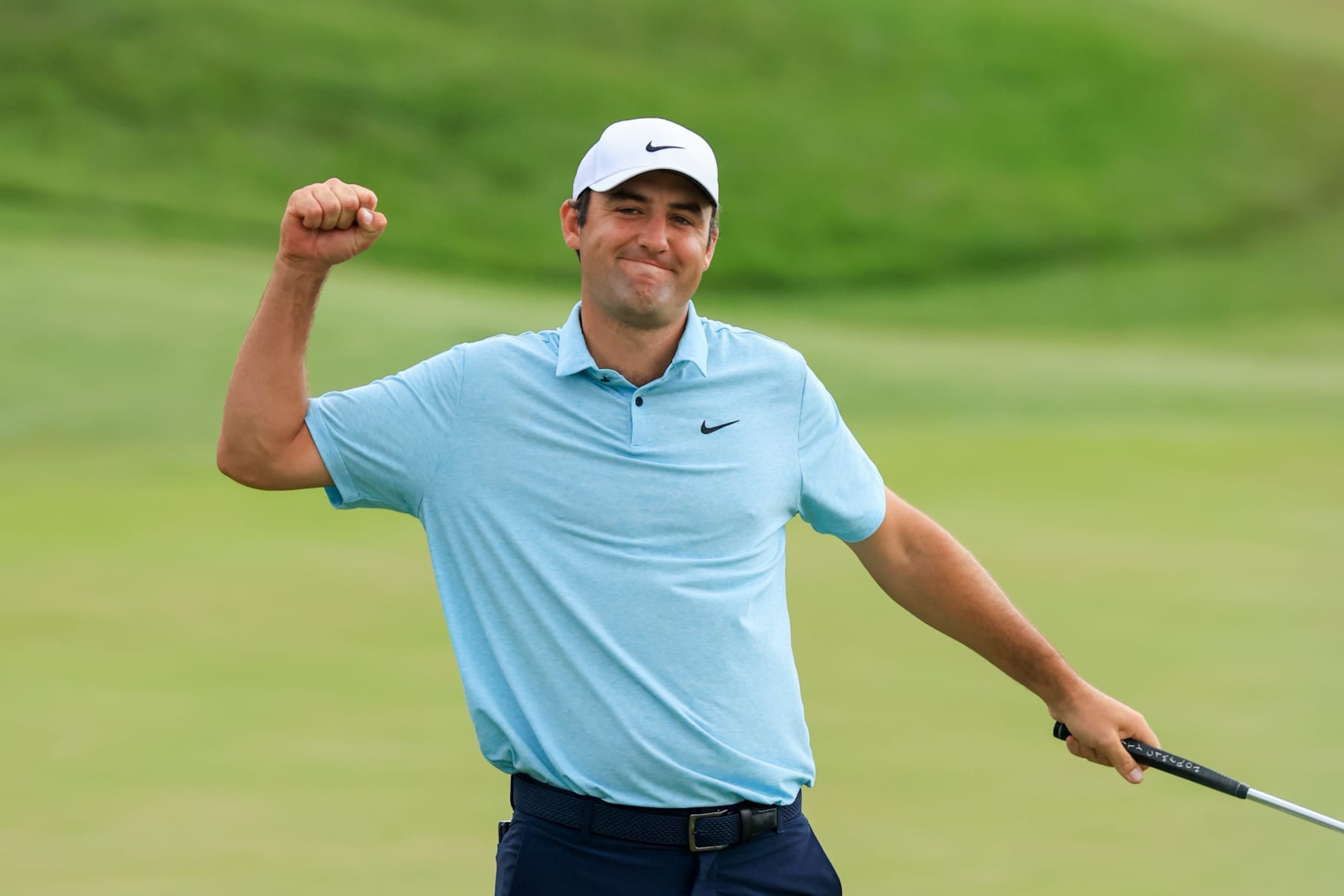 PONTE VEDRA BEACH, FLORIDA - MARCH 12: Scottie Scheffler of the United States celebrates after making his putt to win on the 18th green during the final round of THE PLAYERS Championship on THE PLAYERS Stadium Course at TPC Sawgrass on March 12, 2023 in Ponte Vedra Beach, Florida. (Photo by Sam Greenwood/Getty Images) PONTE VEDRA BEACH, FLORIDA - MARCH 12: Scottie Scheffler of the United States celebrates after making his putt to win on the 18th green during the final round of THE PLAYERS Championship on THE PLAYERS Stadium Course at TPC Sawgrass on March 12, 2023 in Ponte Vedra Beach, Florida. (Photo by Sam Greenwood/Getty Images)