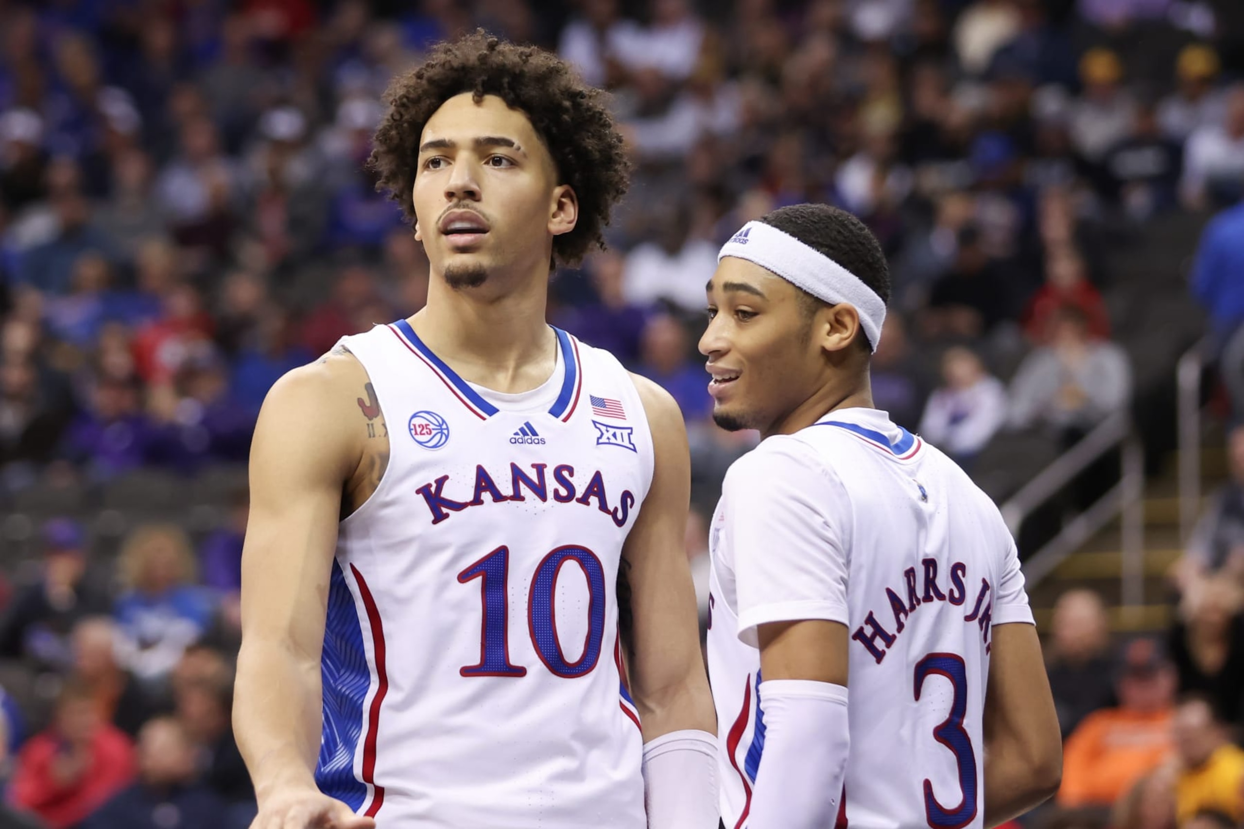 Kansas' Jalen Wilson and Dajuan Harris Jr.