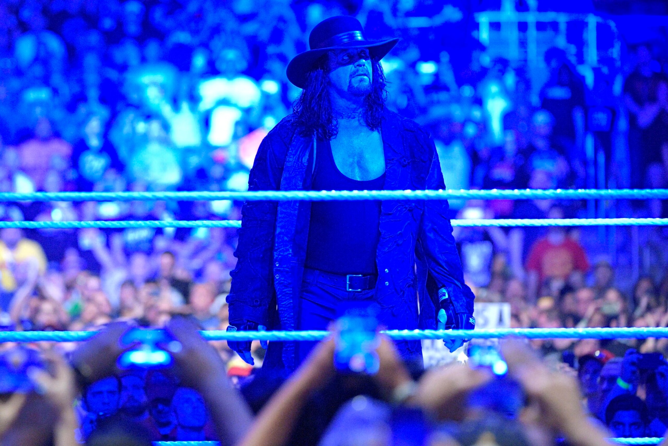 IMAGE DISTRIBUTED FOR WWE - Undertaker gazes at the crowd after what could be his final WrestleMania match on Sunday, April 2, 2017, in Orlando, Fla. (Phelan M. Ebenhack/AP Images for WWE)