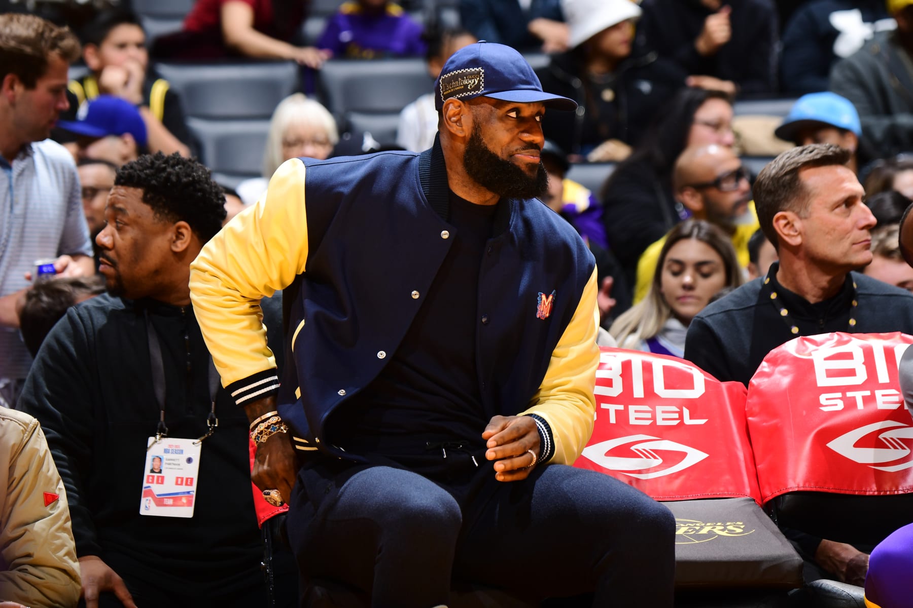 LOS ANGELES, CA -  MARCH 3: LeBron James #6 of the Los Angeles Lakers looks on from the bench during the game against the Minnesota Timberwolves on March 3, 2023 at Crypto.Com Arena in Los Angeles, California. NOTE TO USER: User expressly acknowledges and agrees that, by downloading and/or using this Photograph, user is consenting to the terms and conditions of the Getty Images License Agreement. Mandatory Copyright Notice: Copyright 2023 NBAE (Photo by Adam Pantozzi/NBAE via Getty Images)