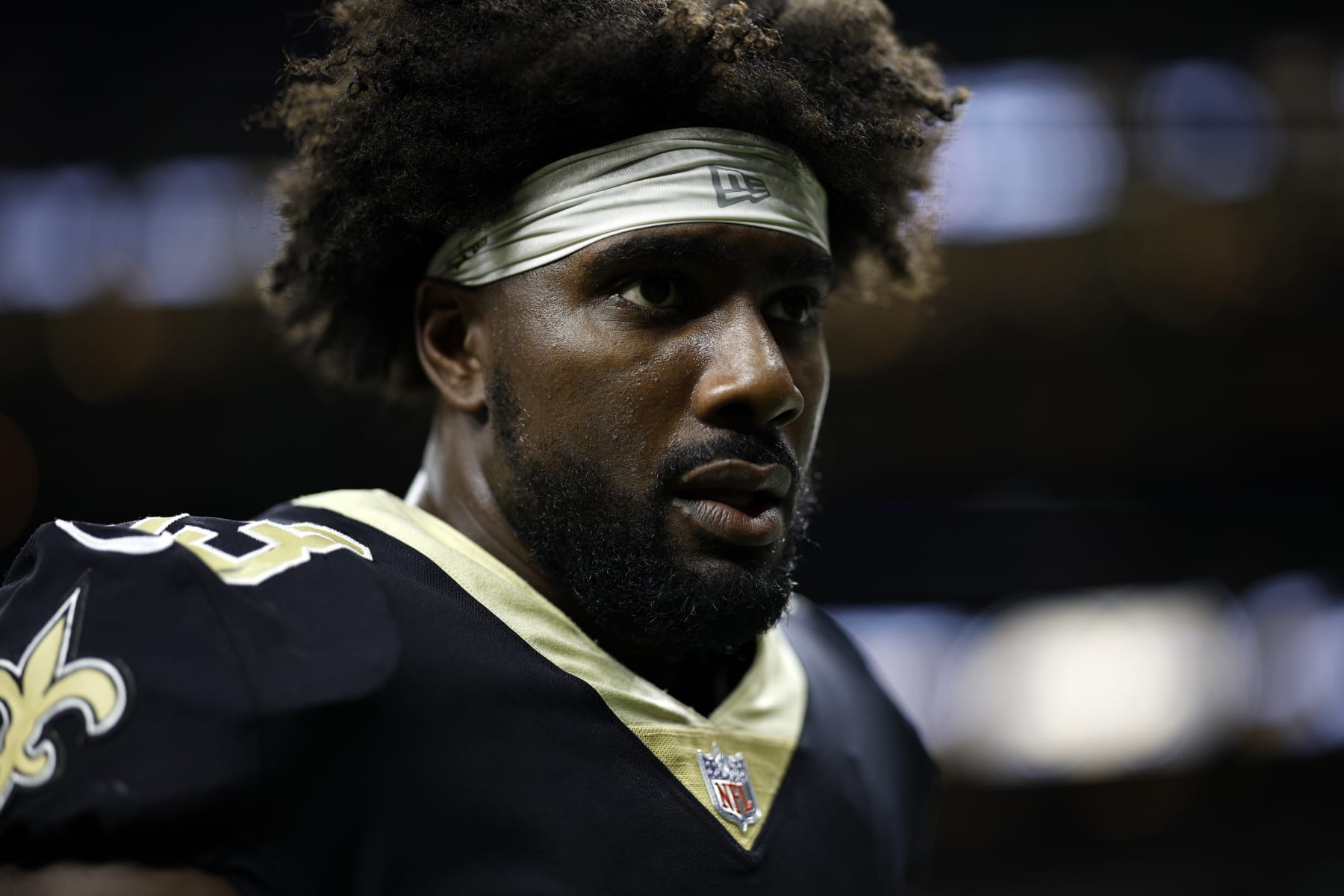 NEW ORLEANS, LOUISIANA - OCTOBER 09: David Onyemata #93 of the New Orleans Saints looks on during the game against the Seattle Seahawks at Caesars Superdome on October 09, 2022 in New Orleans, Louisiana. (Photo by Chris Graythen/Getty Images)