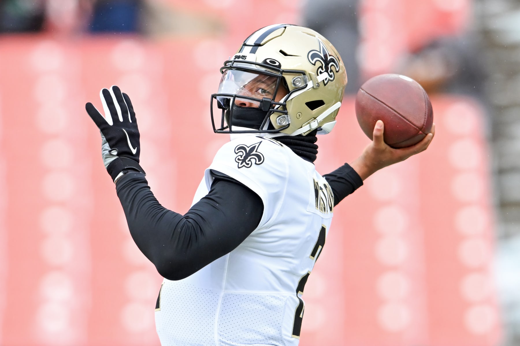 CLEVELAND, OHIO - DECEMBER 24: Jameis Winston #2 of the New Orleans Saints warms up prior to a game against the Cleveland Browns at FirstEnergy Stadium on December 24, 2022 in Cleveland, Ohio. (Photo by Nick Cammett/Diamond Images via Getty Images)
