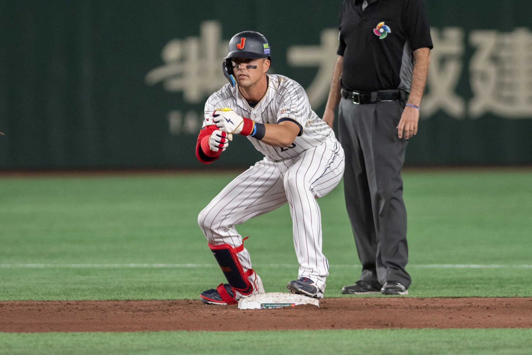 Japan's Lars Nootbaar reacts after hitting a double during the World Baseball Classic (WBC) Pool B round game between Japan and Czech Republic at the Tokyo Dome in Tokyo on March 11, 2023. (Photo by Yuichi YAMAZAKI / AFP) (Photo by YUICHI YAMAZAKI/AFP via Getty Images)