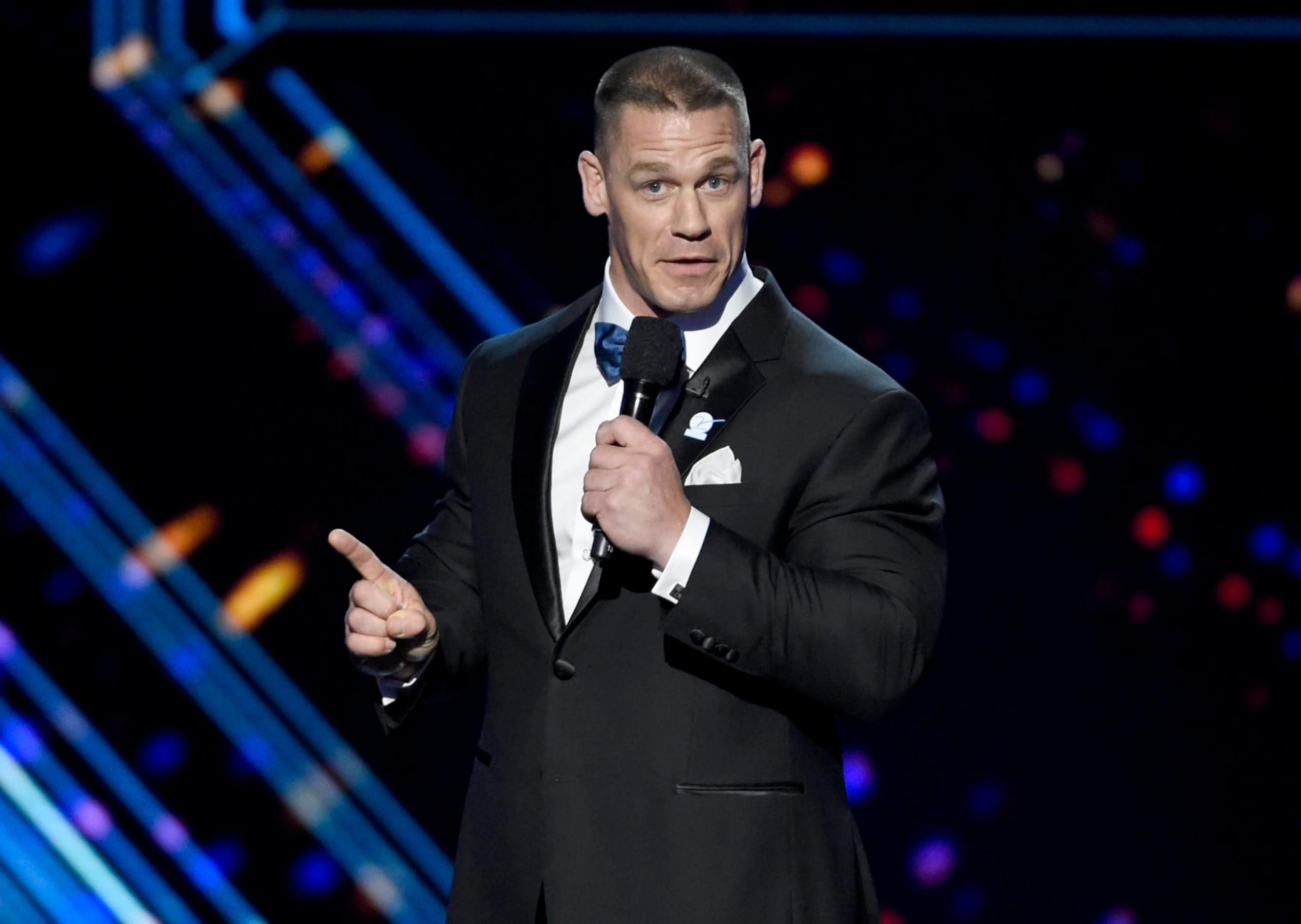 FILE - In a Wednesday, July 13, 2016 file photo, host John Cena speaks at the ESPY Awards at the Microsoft Theater, in Los Angeles. Cena and Victoria Justice are hosting the Teen Choice Awards, live on Fox beginning 8 p.m. EDT Sunday, July 31, 2016, from the Forum in Inglewood, Calif. (Photo by Chris Pizzello/Invision/AP, File)