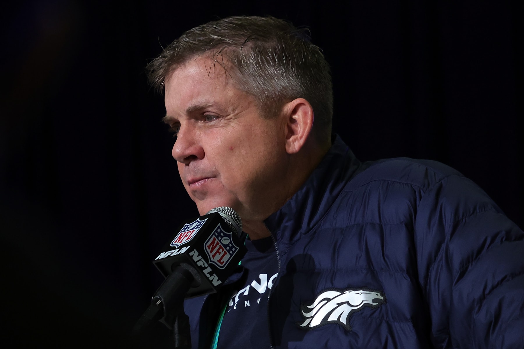 INDIANAPOLIS, INDIANA - FEBRUARY 28: Head coach Sean Payton of the Denver Broncos speaks to the media during the NFL Combine at the Indiana Convention Center on February 28, 2023 in Indianapolis, Indiana. (Photo by Stacy Revere/Getty Images)