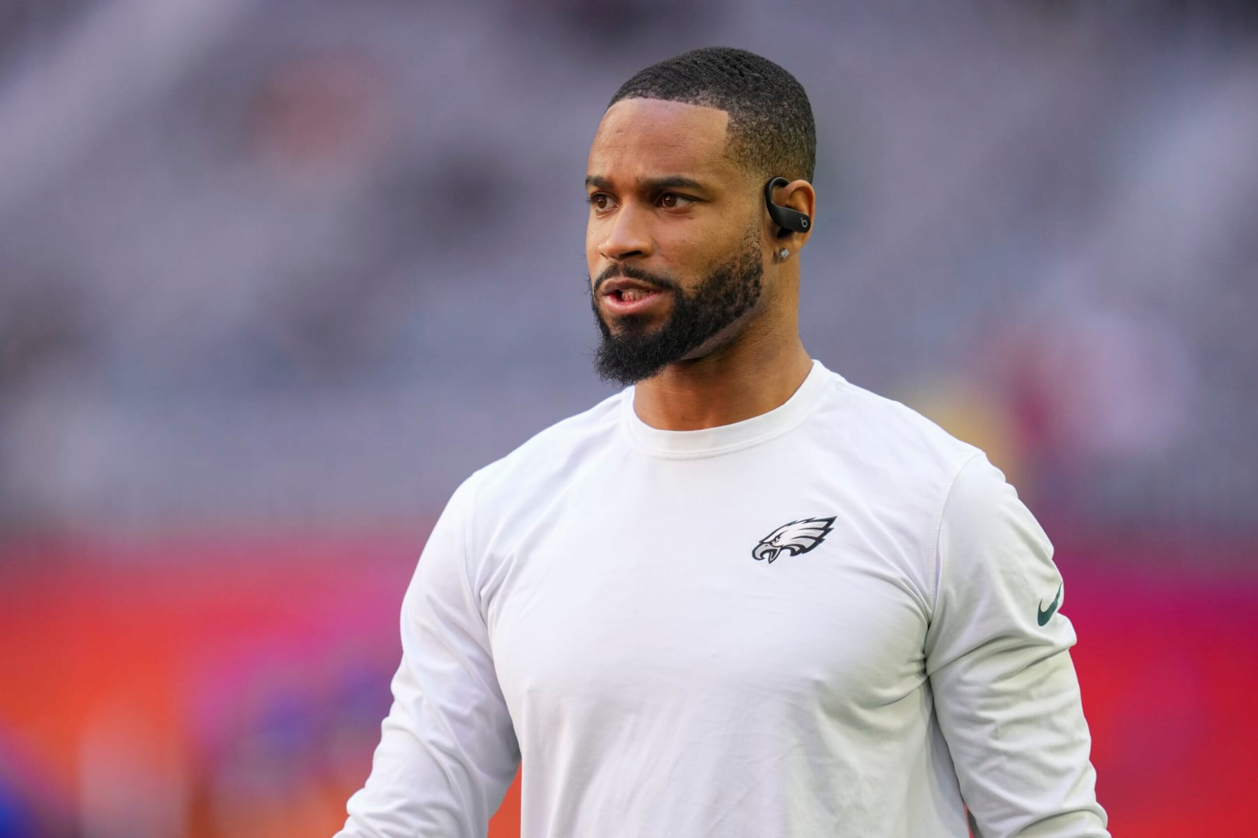 GLENDALE, AZ - FEBRUARY 12: Darius Slay #2 of the Philadelphia Eagles warms up against the Kansas City Chiefs prior to Super Bowl LVII at State Farm Stadium on February 12, 2023 in Glendale, Arizona. (Photo by Cooper Neill/Getty Images)