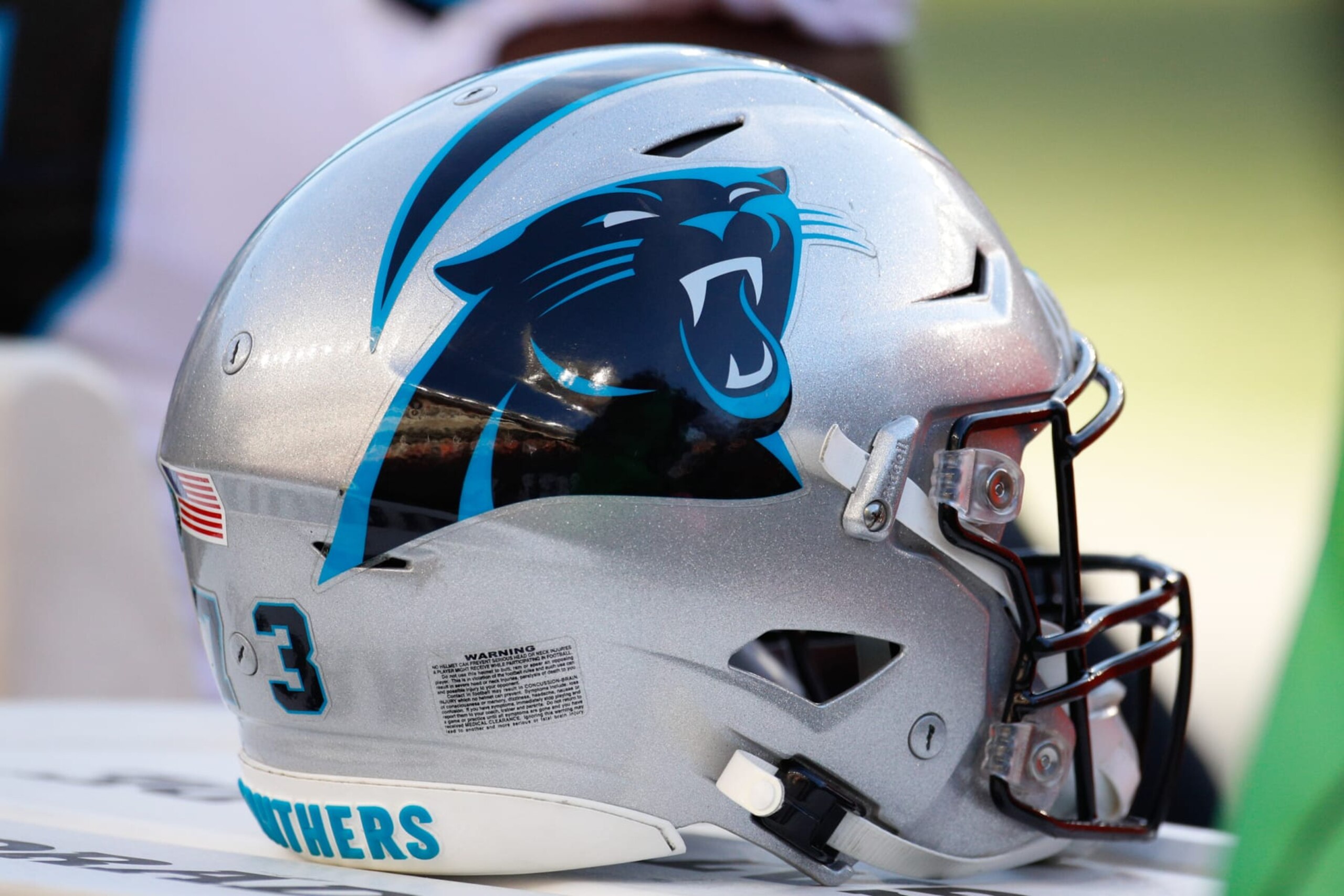 CINCINNATI, OH - NOVEMBER 06: A Carolina Panthers helmet sits during the game against the Carolina Panthers and the Cincinnati Bengals on November 6, 2022, at Paycor Stadium in Cincinnati, OH. (Photo by Ian Johnson/Icon Sportswire via Getty Images)